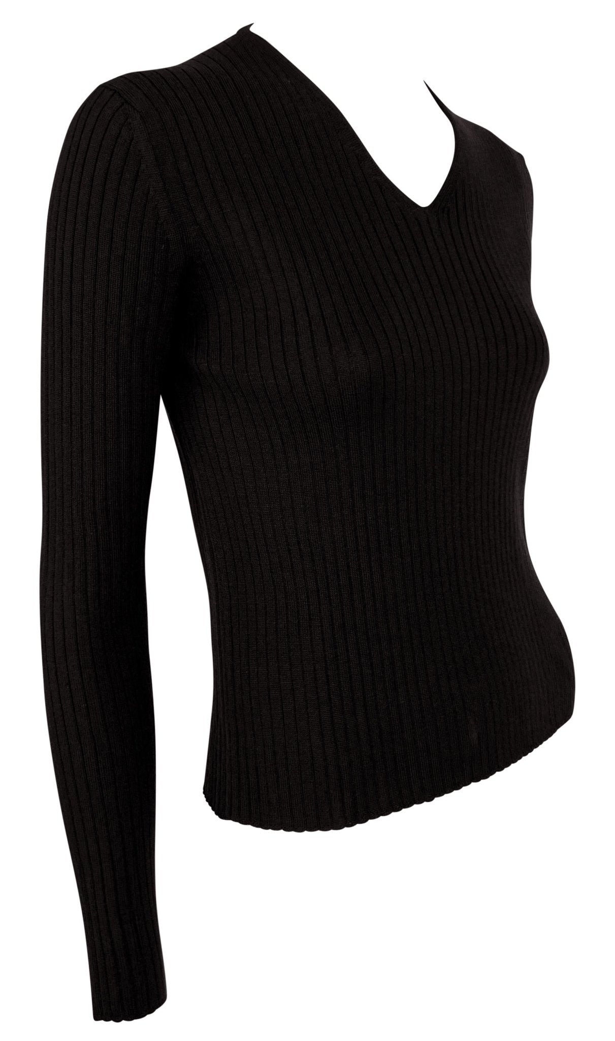 F/W 1997 Gucci by Tom Ford Semi - Sheer Brown Wool V - Neck Stretch Ribbed Sweater - RealList