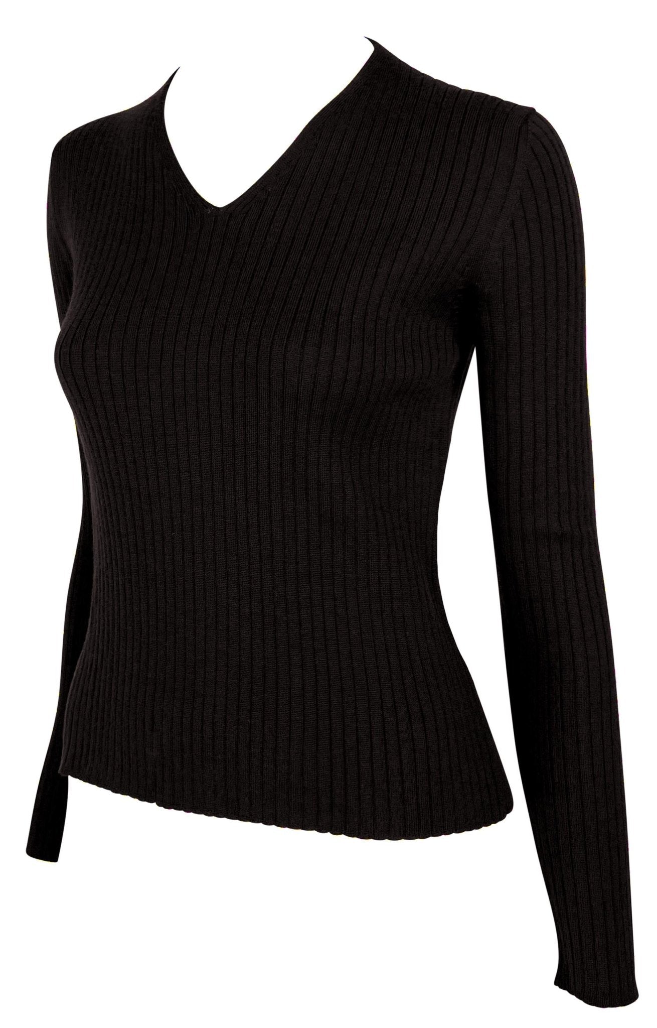 F/W 1997 Gucci by Tom Ford Semi - Sheer Brown Wool V - Neck Stretch Ribbed Sweater - RealList