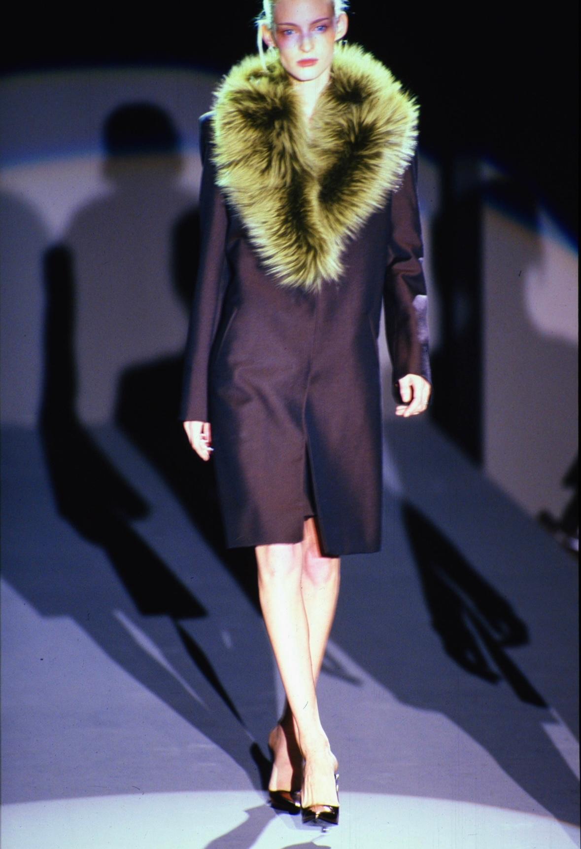 F/W 1997 Gucci by Tom Ford Wool Mohair Coat with Green Fur Trim Runway - RealList