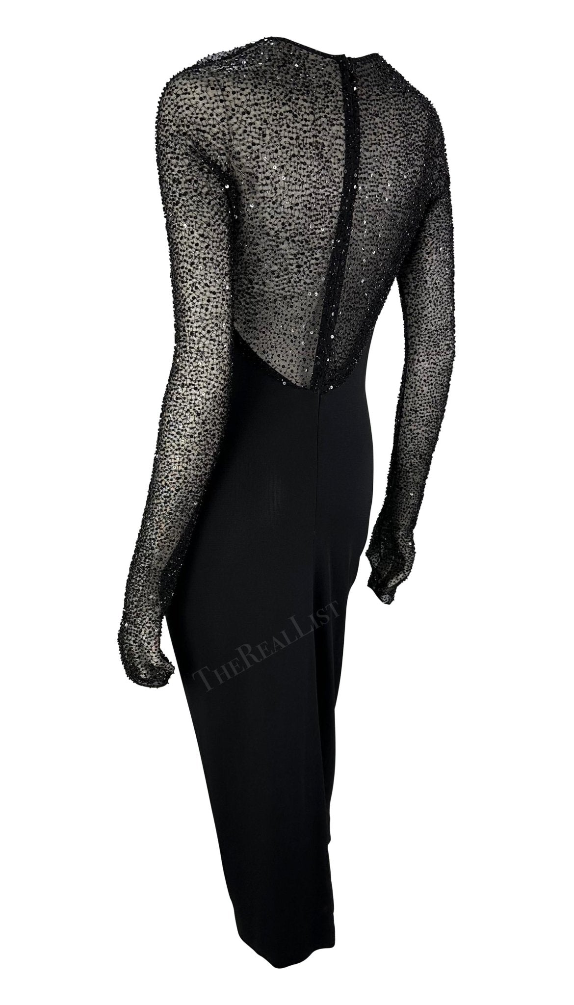 F/W 1997 Halston by Randolph Duke Runway Black Cowl Neck Beaded Dress - RealList