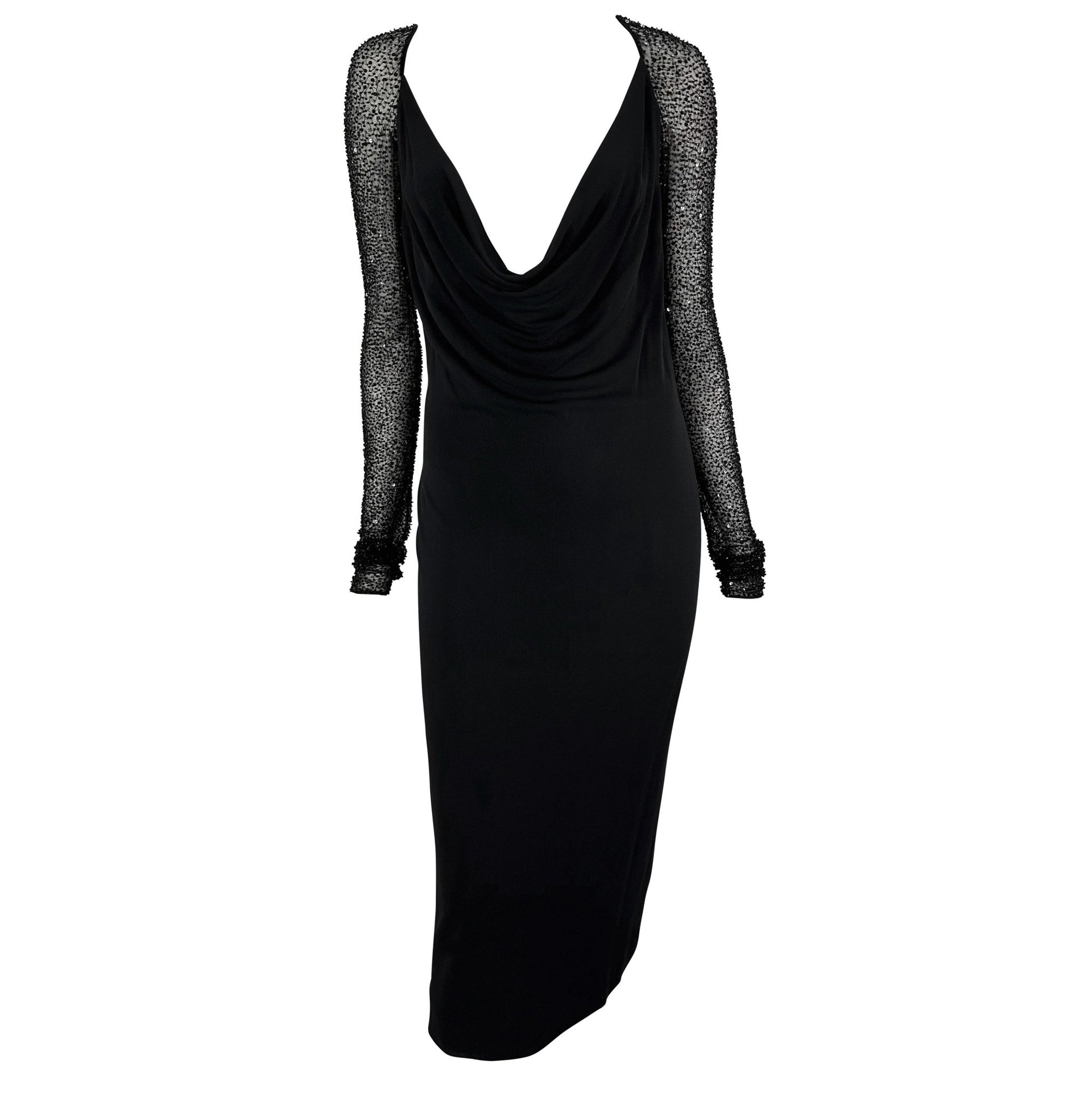 F/W 1997 Halston by Randolph Duke Runway Black Cowl Neck Beaded Dress - RealList