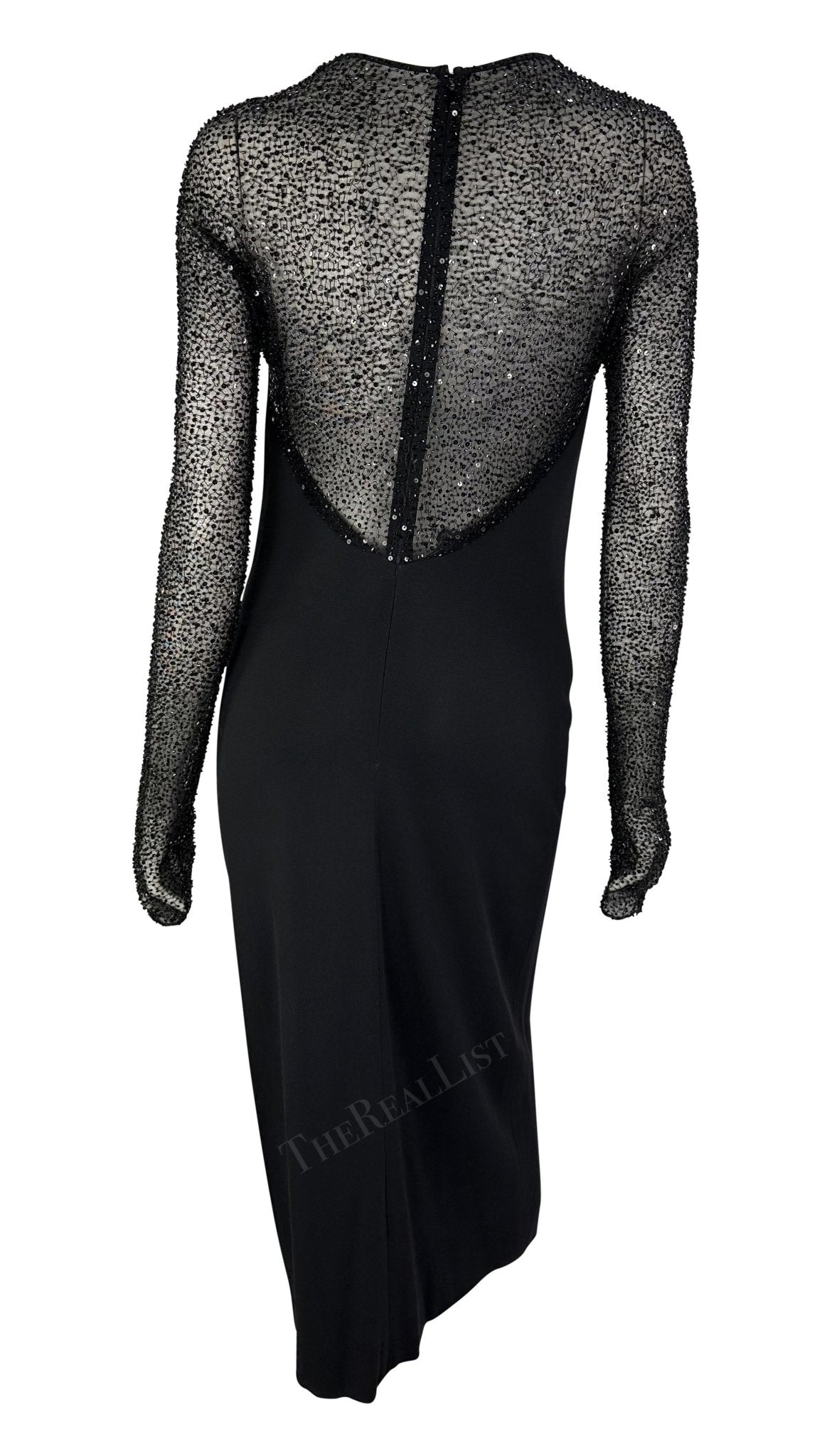 F/W 1997 Halston by Randolph Duke Runway Black Cowl Neck Beaded Dress - RealList