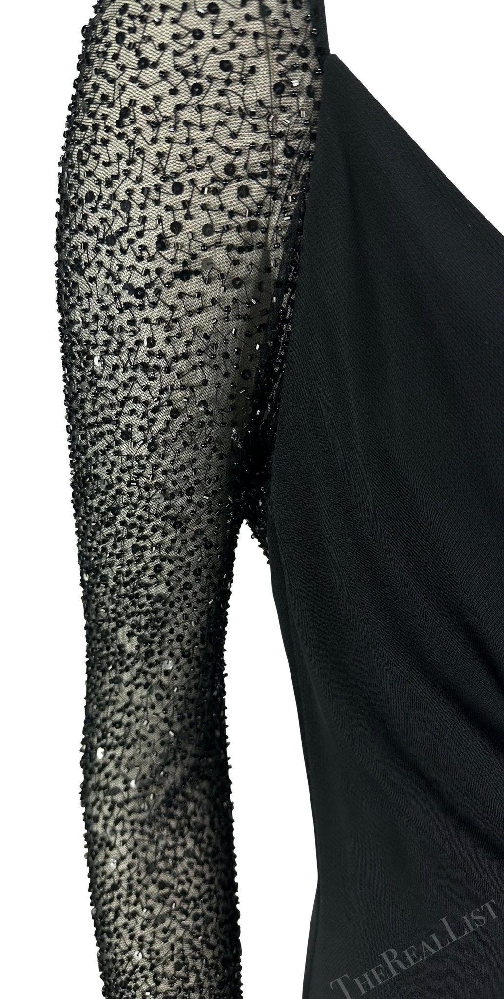 F/W 1997 Halston by Randolph Duke Runway Black Cowl Neck Beaded Dress - RealList