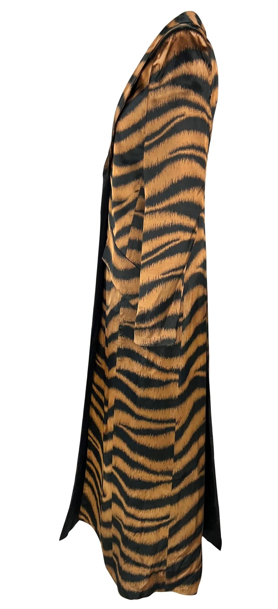 F/W 1997 Valentino Garavani Brown Satin Animal Print Full Length Coat Jacket - RealList