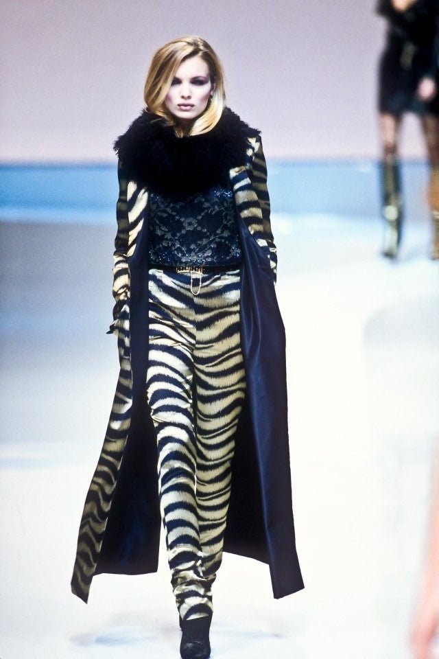 F/W 1997 Valentino Garavani Brown Satin Animal Print Full Length Coat Jacket - RealList