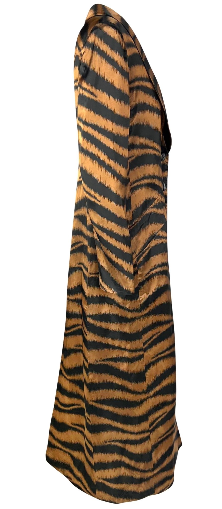 F/W 1997 Valentino Garavani Brown Satin Animal Print Full Length Coat Jacket - RealList