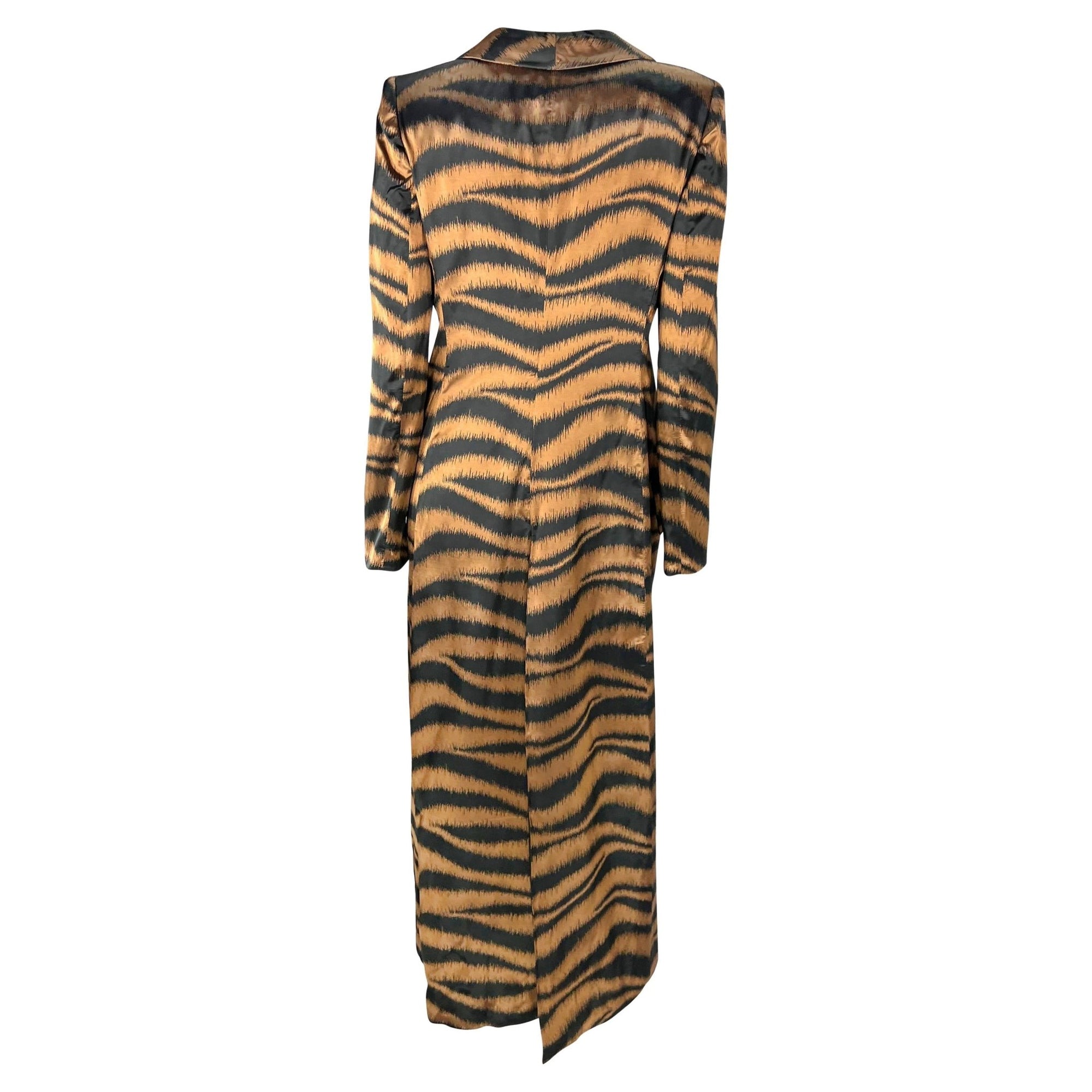 F/W 1997 Valentino Garavani Brown Satin Animal Print Full Length Coat Jacket - RealList