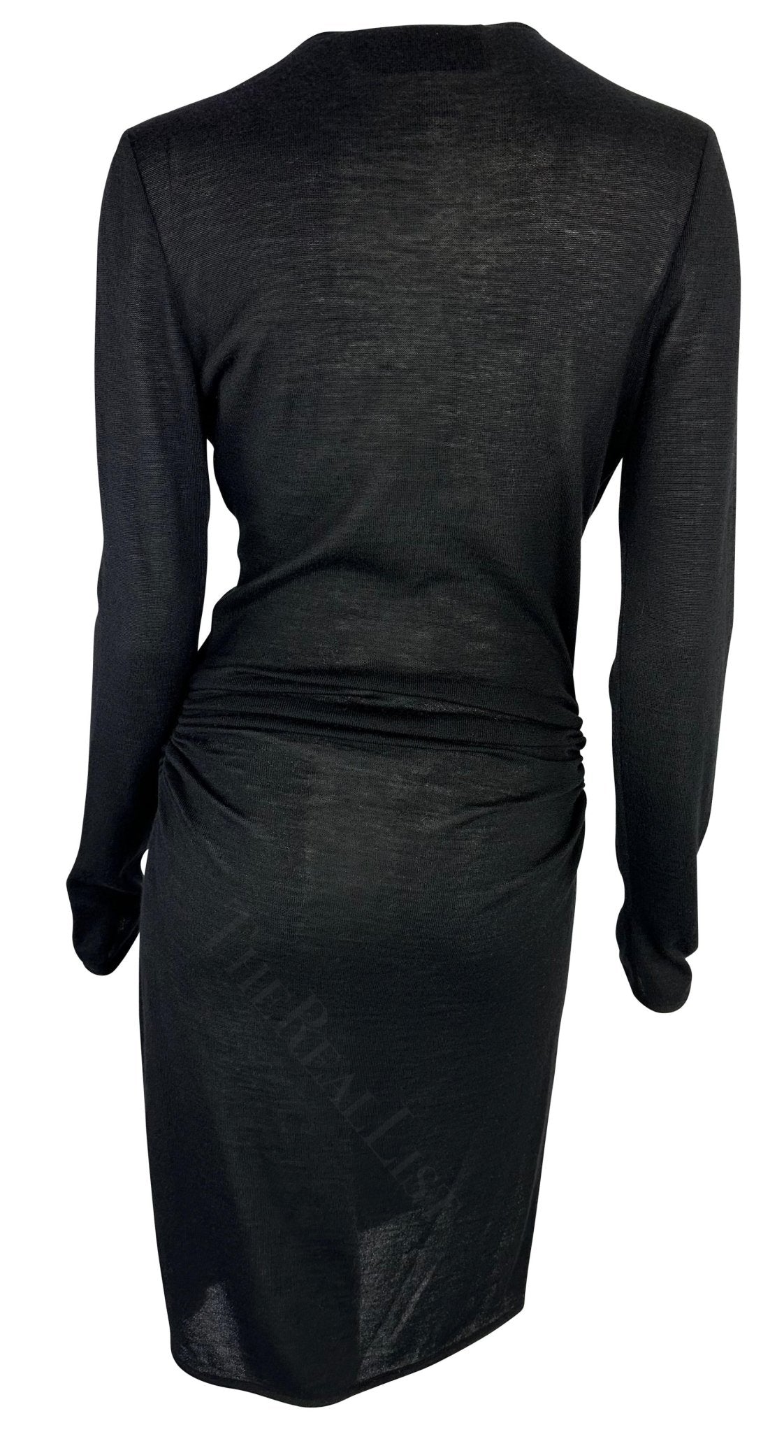 F/W 1997 Valentino Garavani Sheer Cashmere Silk Knit Black Stretch Ruched Dress - RealList