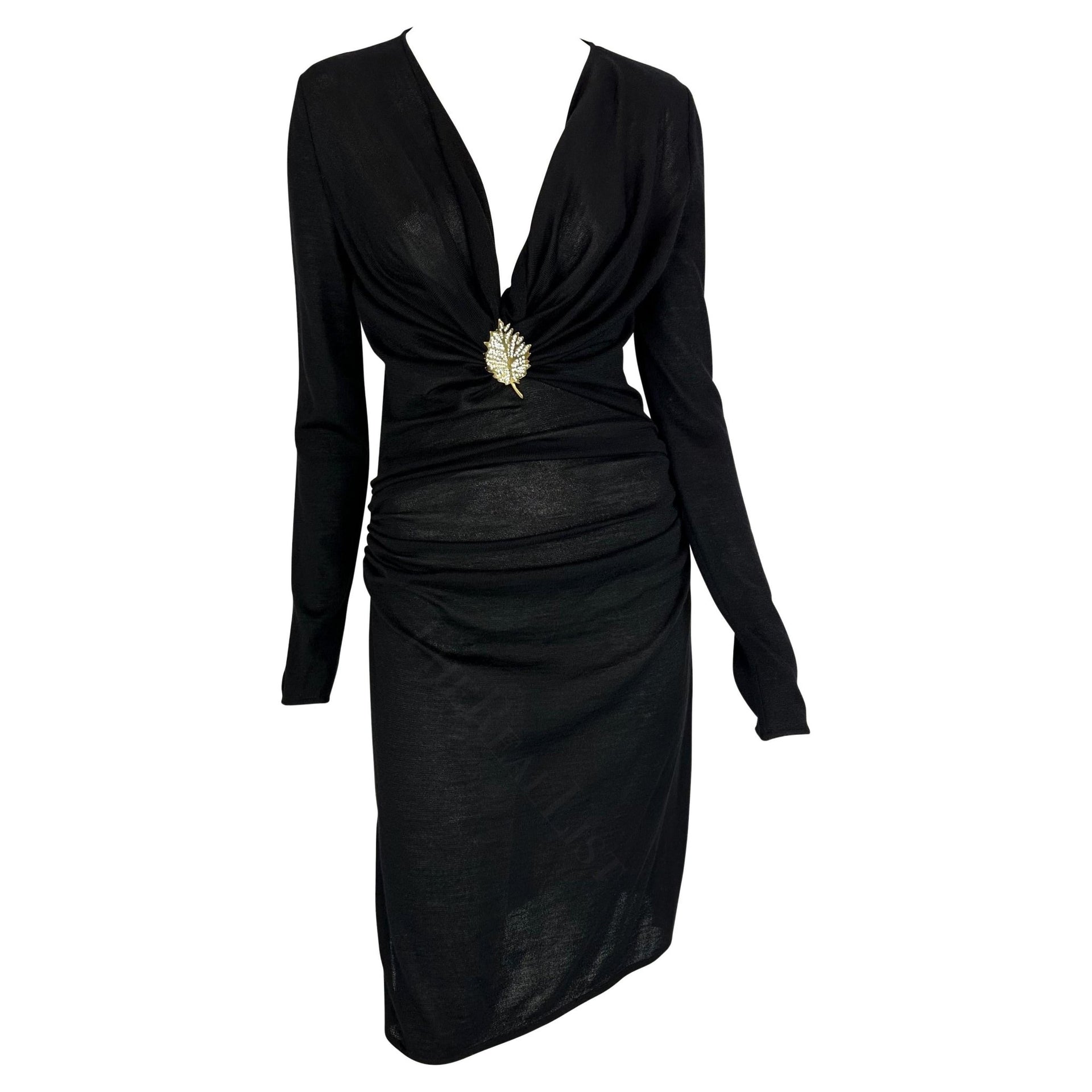 F/W 1997 Valentino Garavani Sheer Cashmere Silk Knit Black Stretch Ruched Dress - RealList