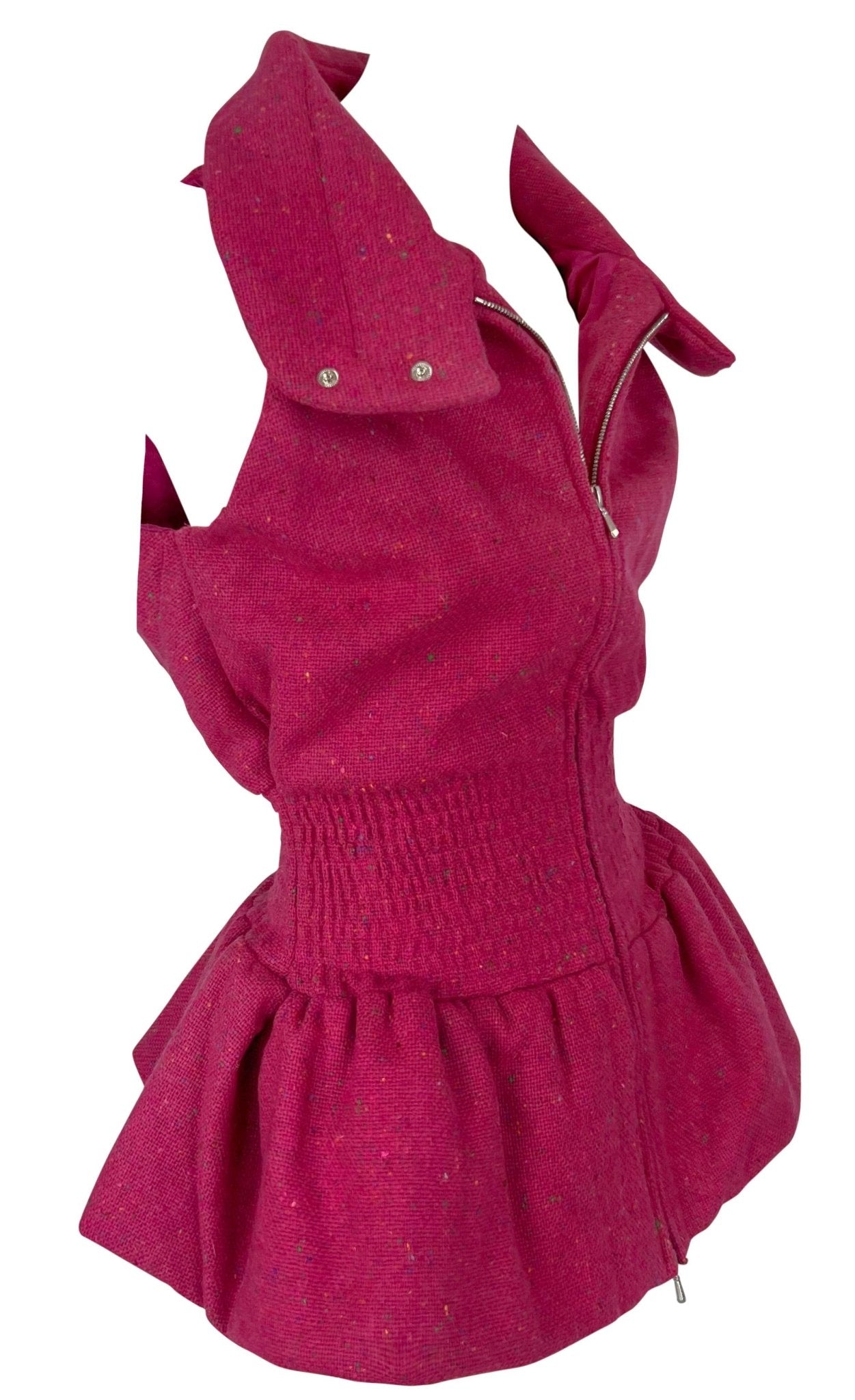 F/W 1998 Christian Dior by John Galliano Pink Tweed Cinched Gilet Jacket - RealList