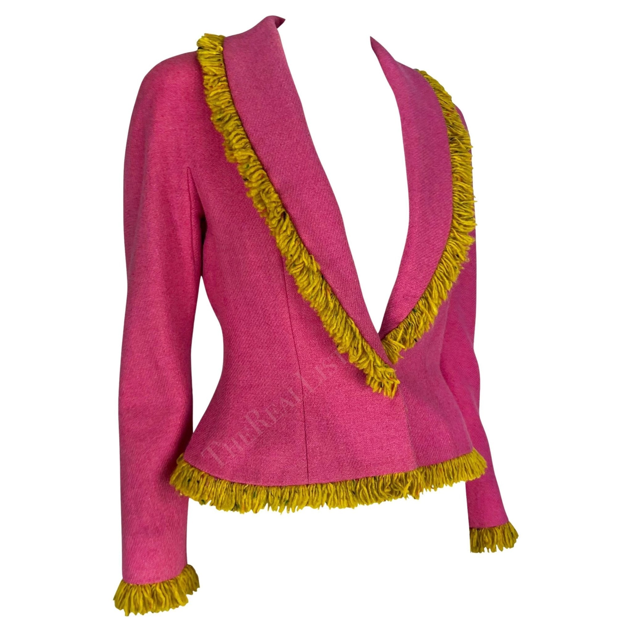 F/W 1998 Christian Dior by John Galliano Pink Wool Blazer Yellow Fringe - RealList