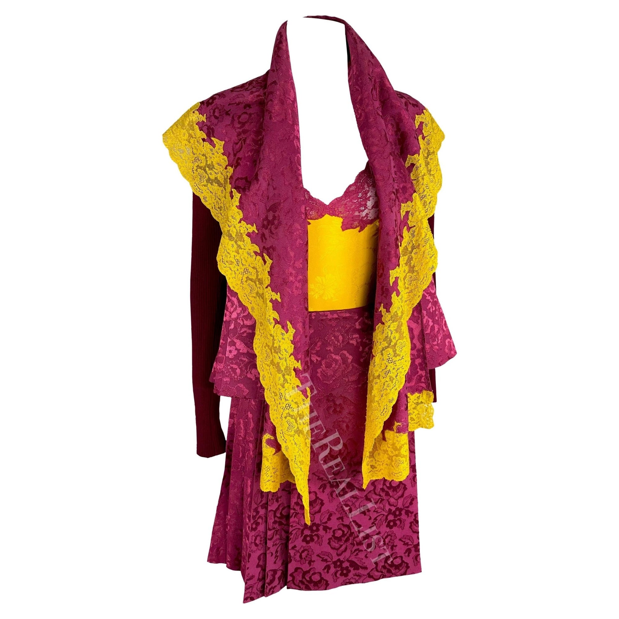 F/W 1998 Christian Dior by John Galliano Pink Yellow Lace 3 - Piece Skirt Suit - RealList