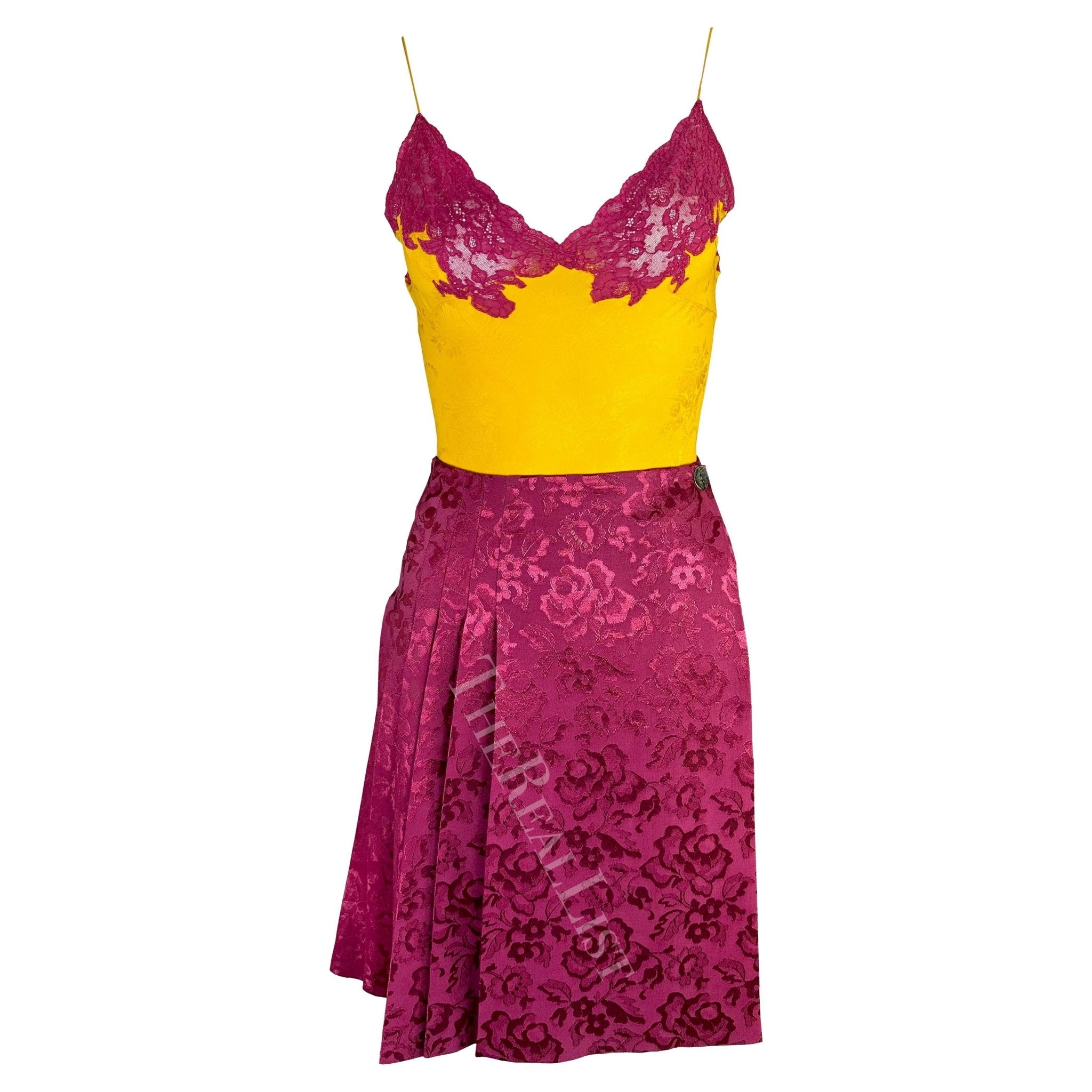 F/W 1998 Christian Dior by John Galliano Pink Yellow Lace 3 - Piece Skirt Suit - RealList