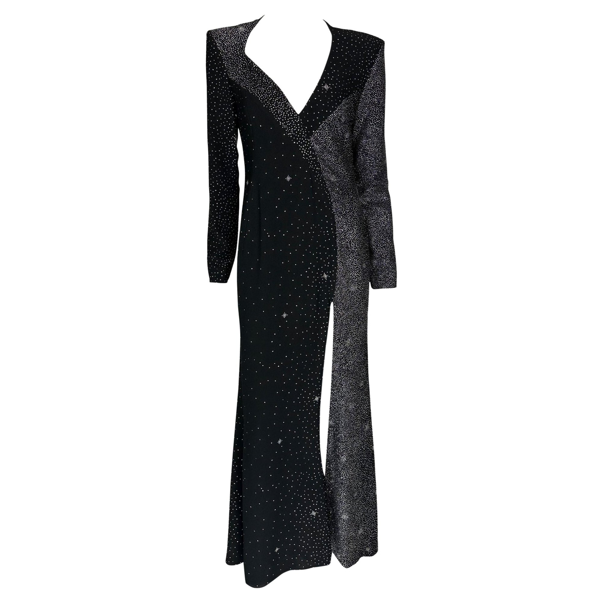 F/W 1998 Christian Lacroix Runway Black Glitter Starry Asymmetric High Slit Gown - RealList