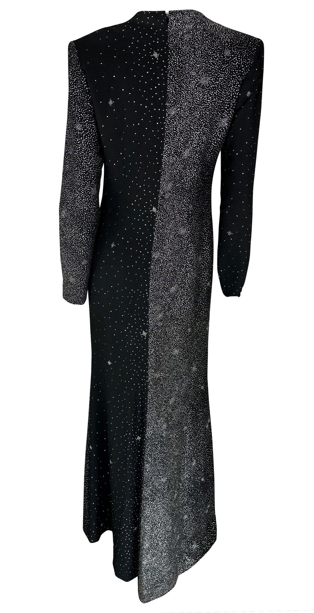 F/W 1998 Christian Lacroix Runway Black Glitter Starry Asymmetric High Slit Gown - RealList