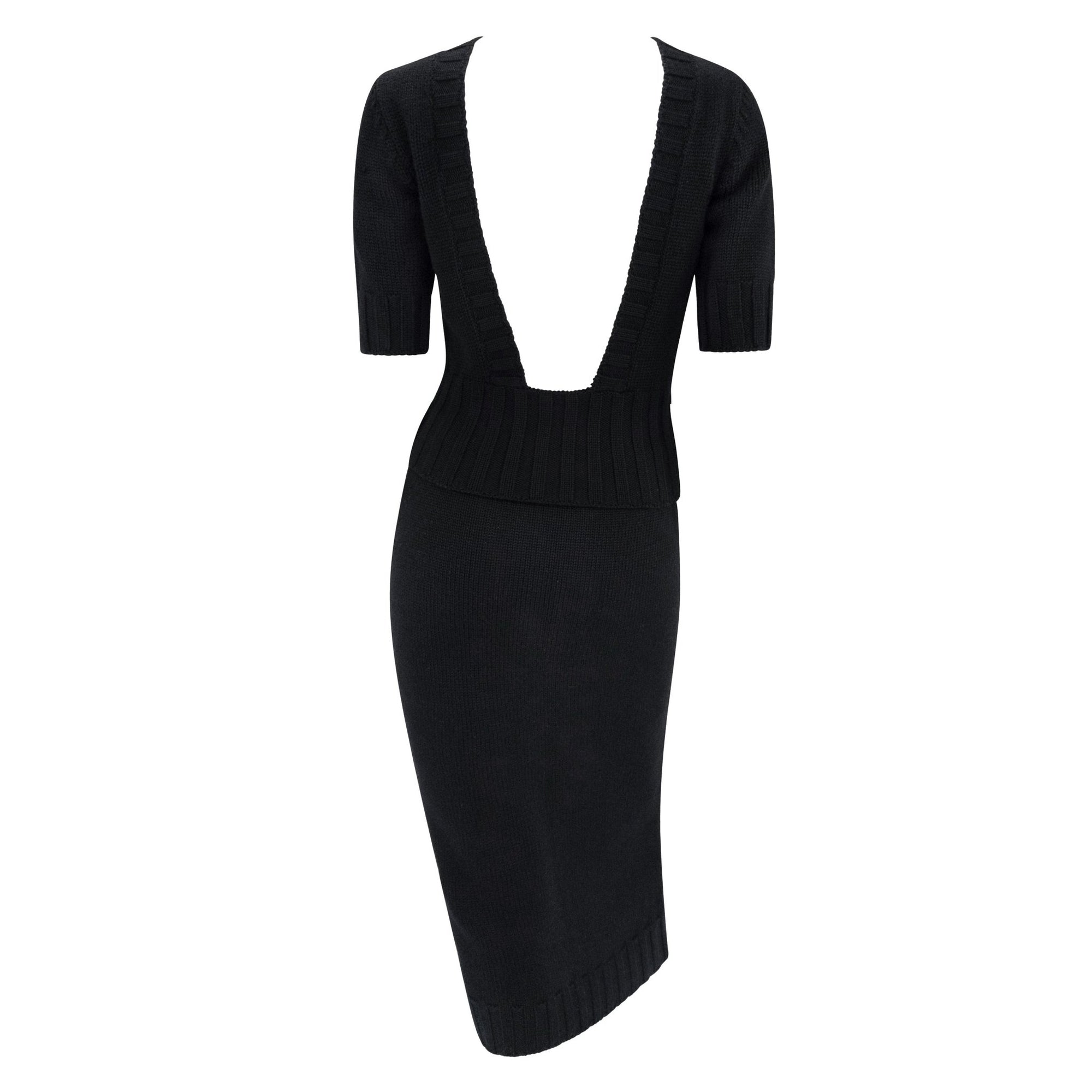 F/W 1998 Dolce & Gabbana Backless Virgin Wool Black Cropped Top Skirt Set - RealList