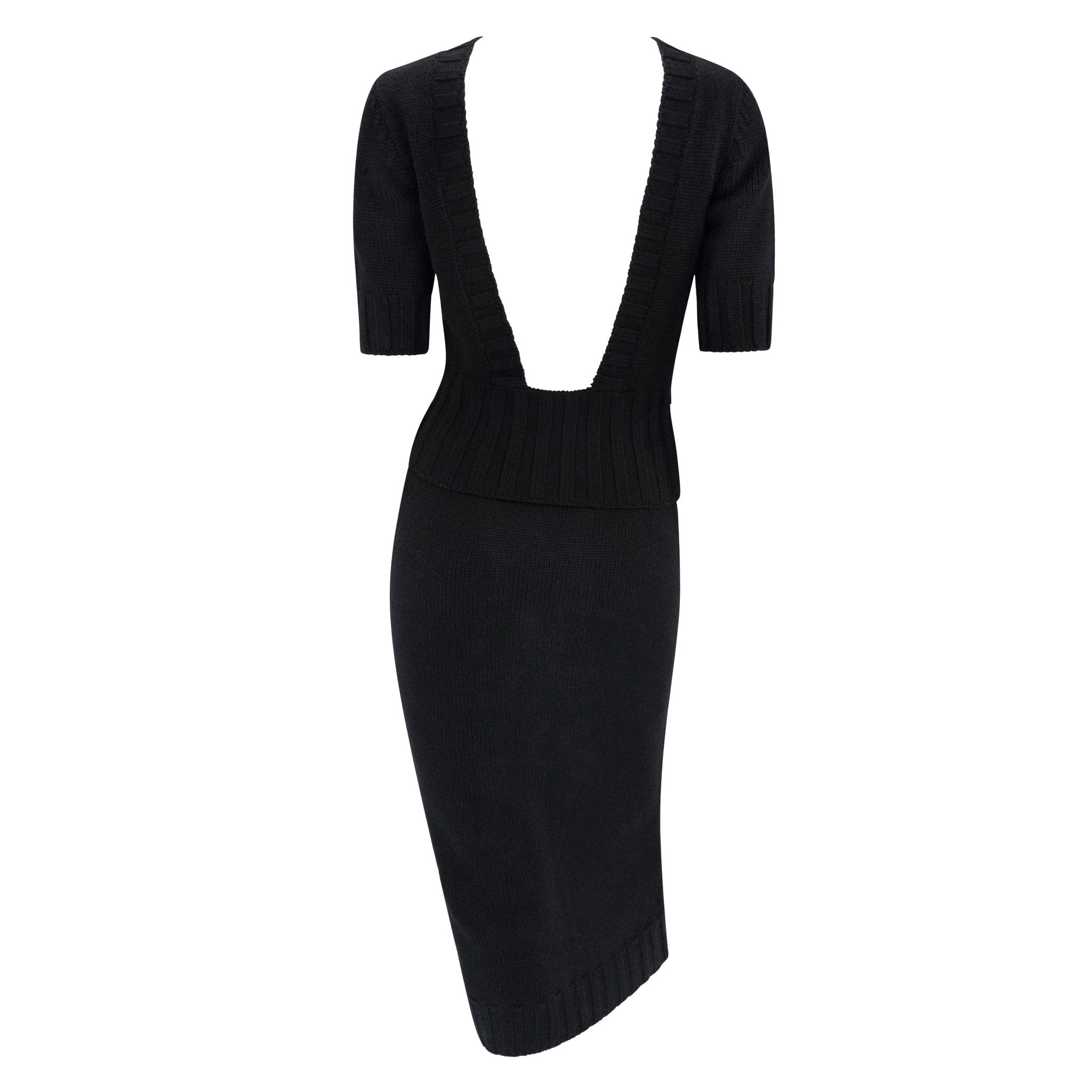 F/W 1998 Dolce & Gabbana Backless Virgin Wool Black Cropped Top Skirt Set - RealList