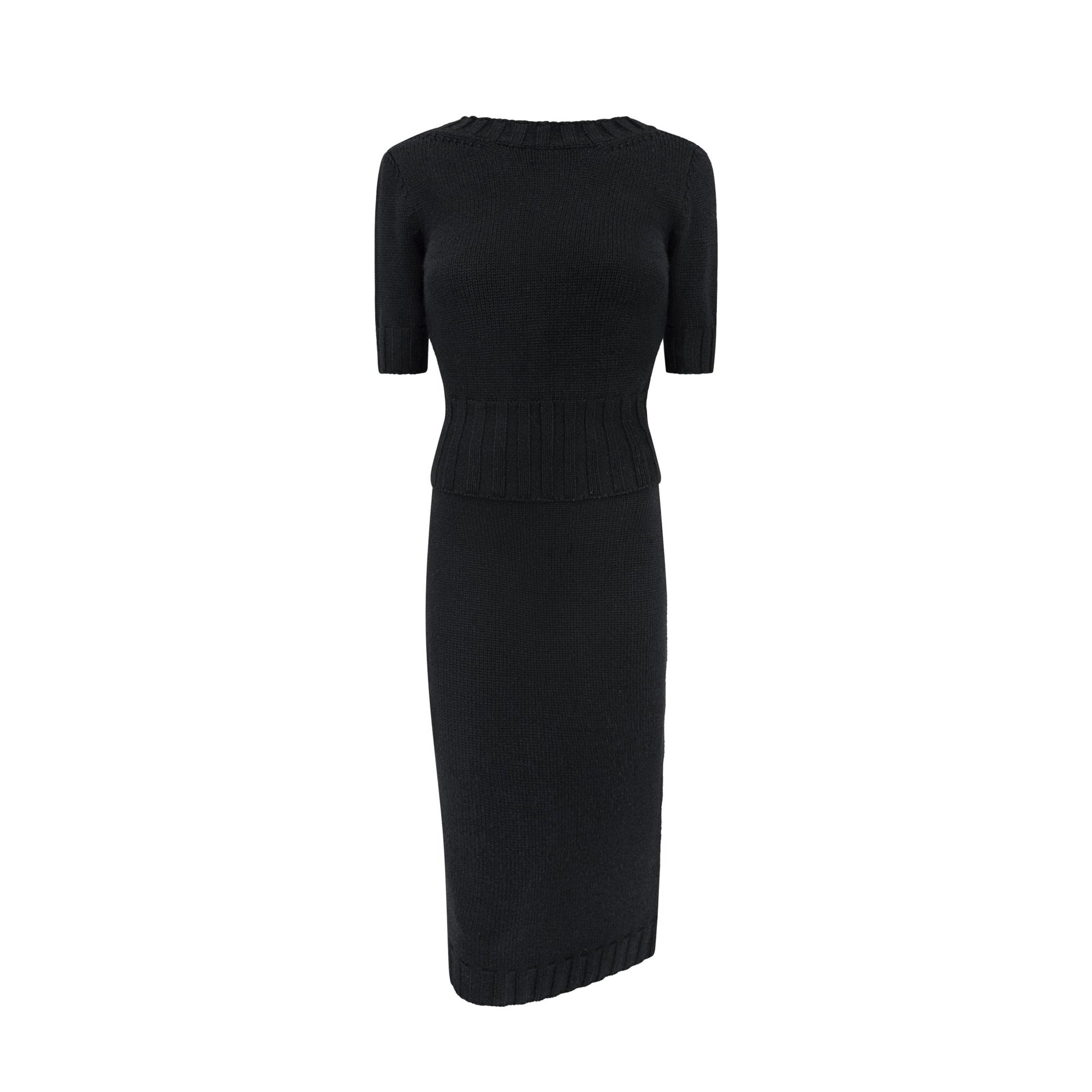 F/W 1998 Dolce & Gabbana Backless Virgin Wool Black Cropped Top Skirt Set - RealList