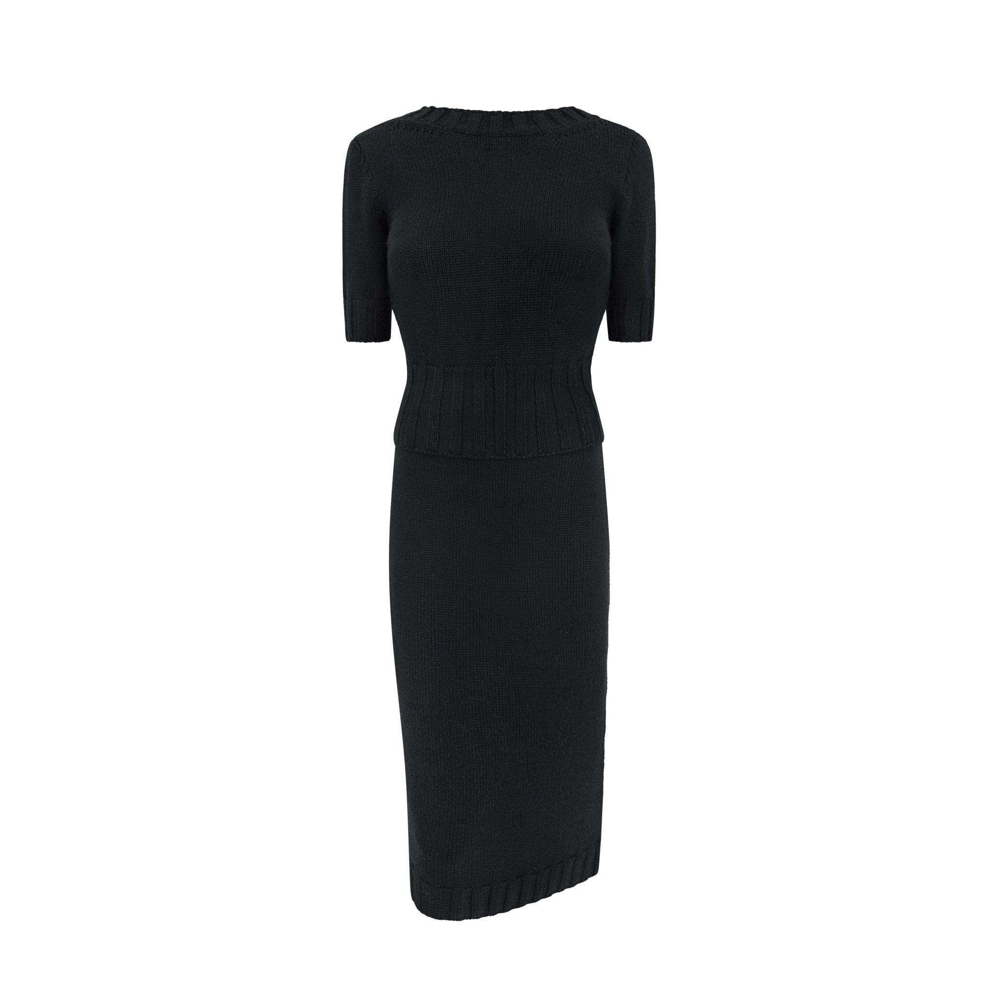 F/W 1998 Dolce & Gabbana Backless Virgin Wool Black Cropped Top Skirt Set - RealList