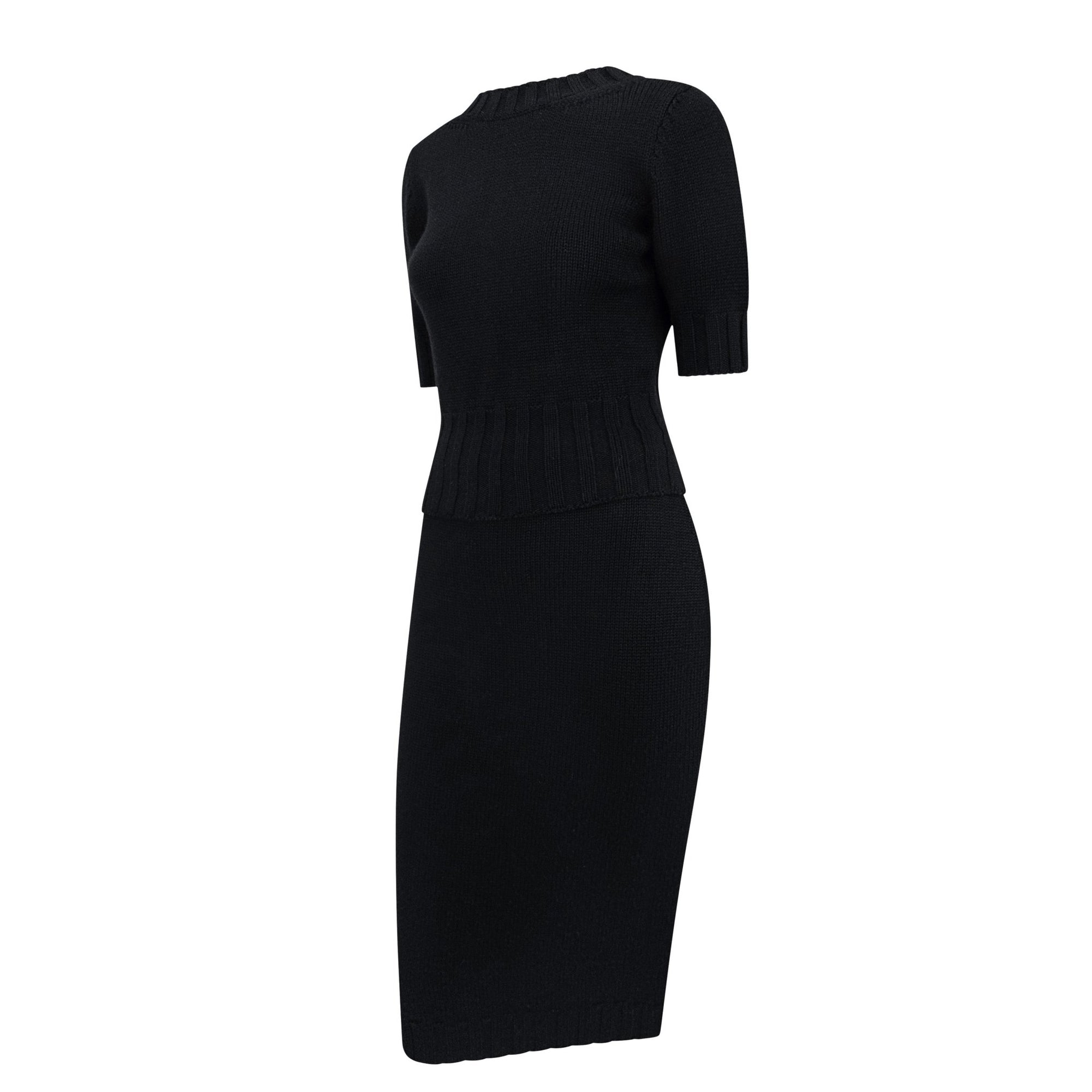 F/W 1998 Dolce & Gabbana Backless Virgin Wool Black Cropped Top Skirt Set - RealList