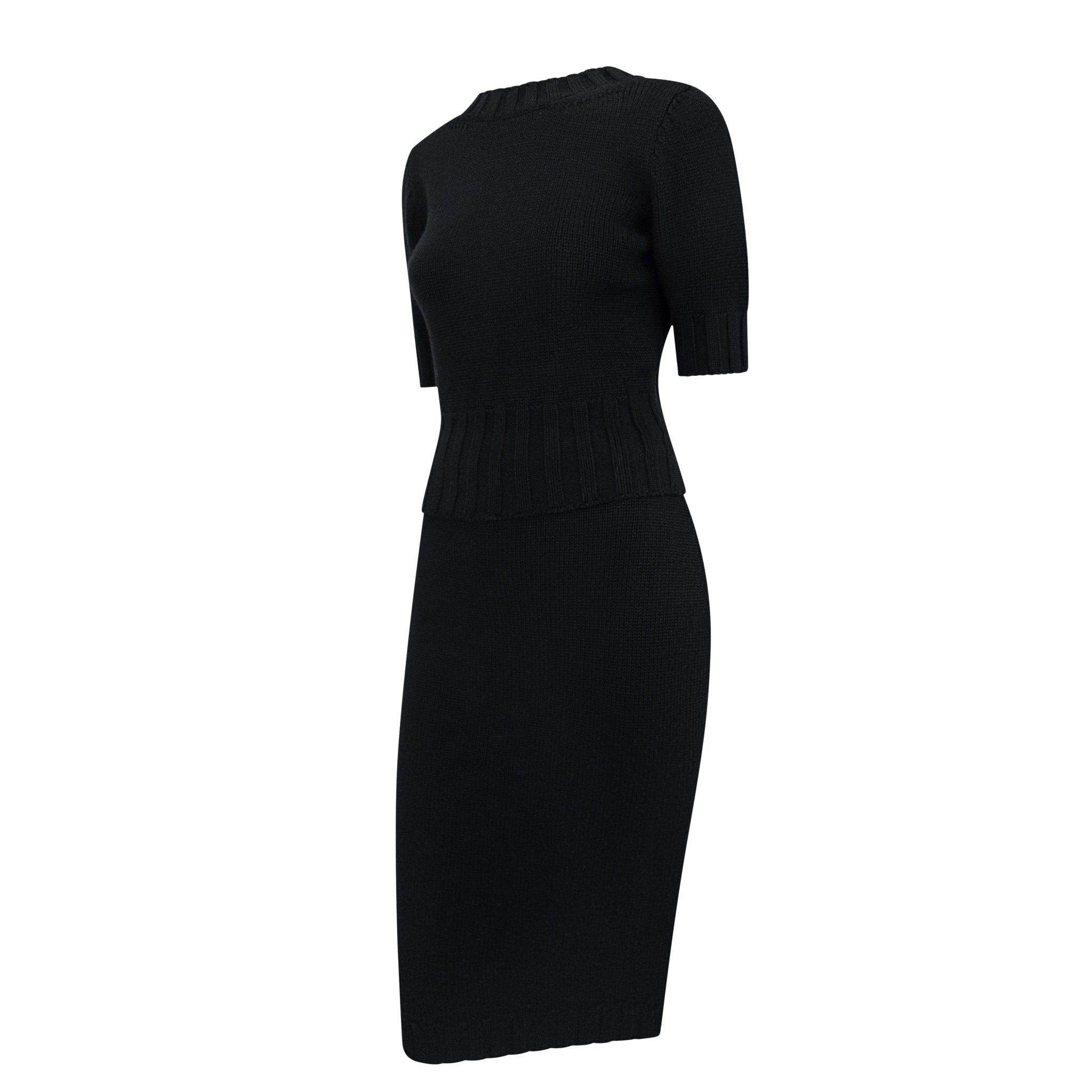 F/W 1998 Dolce & Gabbana Backless Virgin Wool Black Cropped Top Skirt Set - RealList