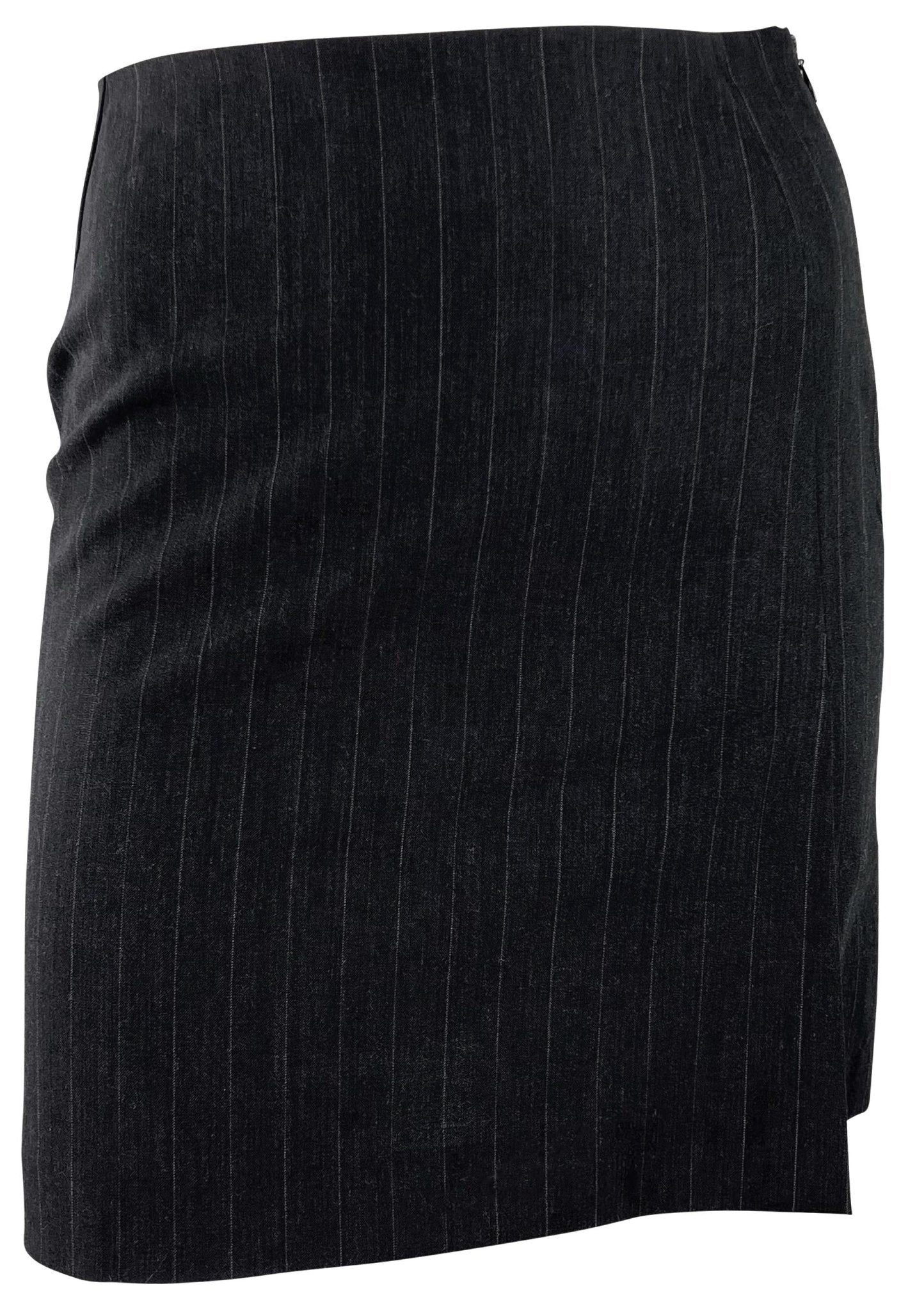 F/W 1998 Dolce & Gabbana Black Grey Pinstripe Fitted Mini Skirt Suit - RealList