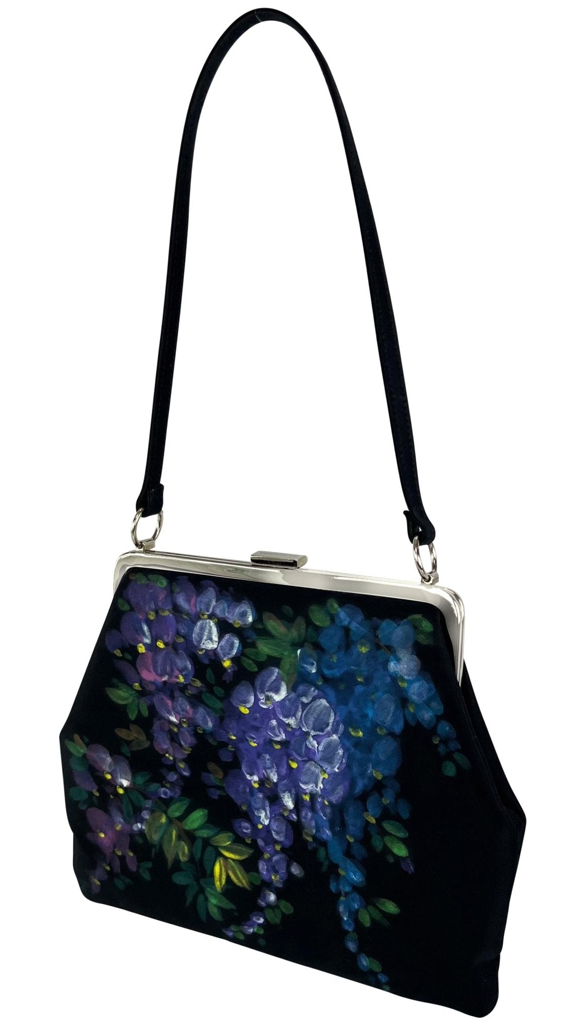 F/W 1998 Dolce & Gabbana Hand - Painted Floral Black Satin Evening Bag - RealList