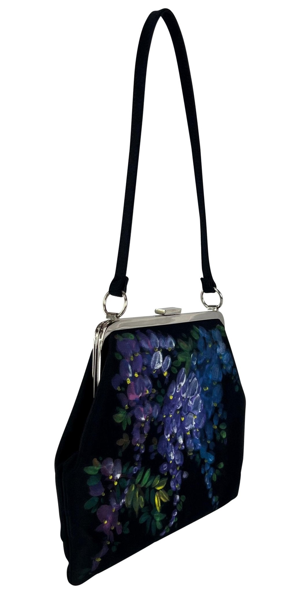F/W 1998 Dolce & Gabbana Hand - Painted Floral Black Satin Evening Bag - RealList