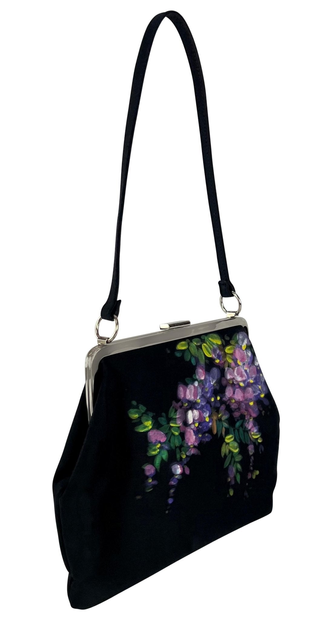 F/W 1998 Dolce & Gabbana Hand - Painted Floral Black Satin Evening Bag - RealList