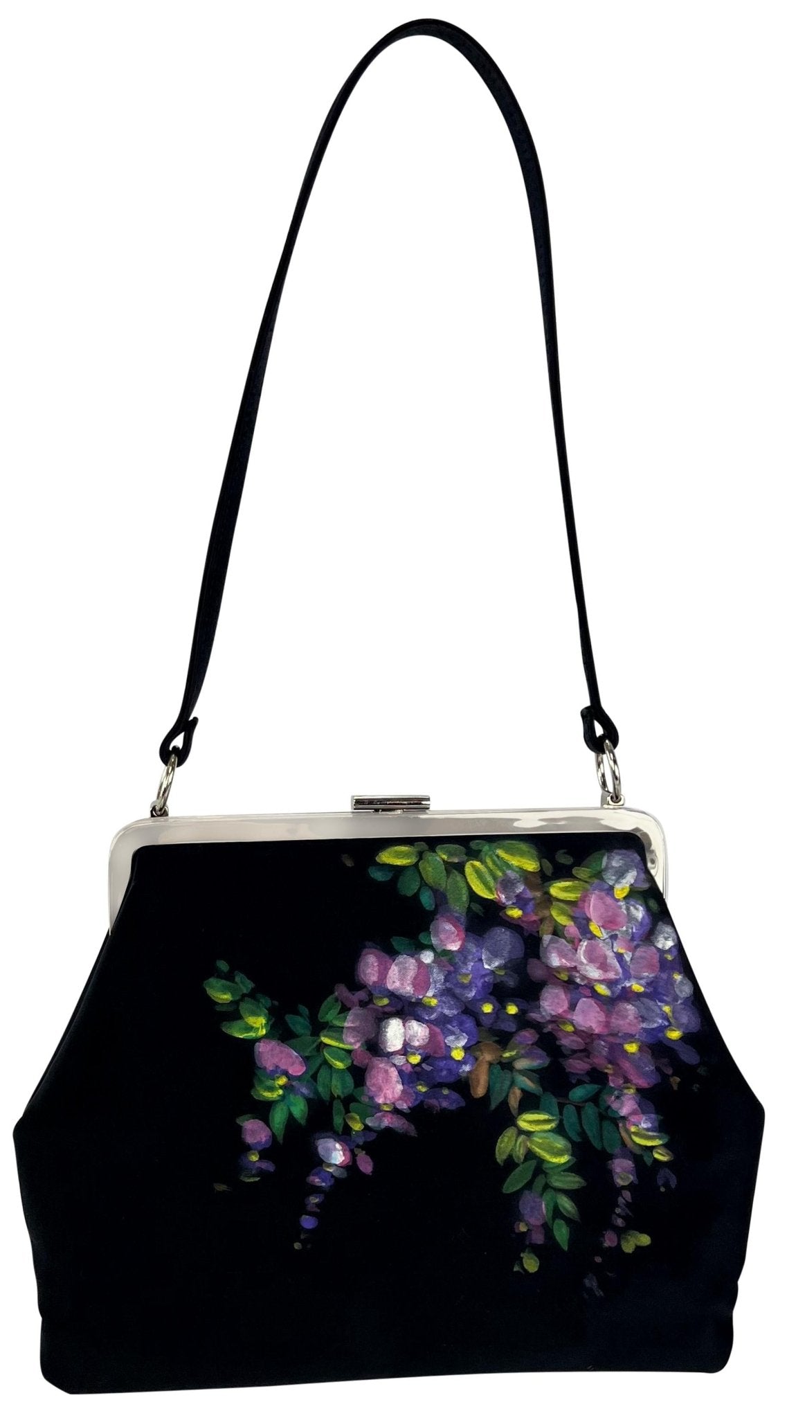 F/W 1998 Dolce & Gabbana Hand - Painted Floral Black Satin Evening Bag - RealList