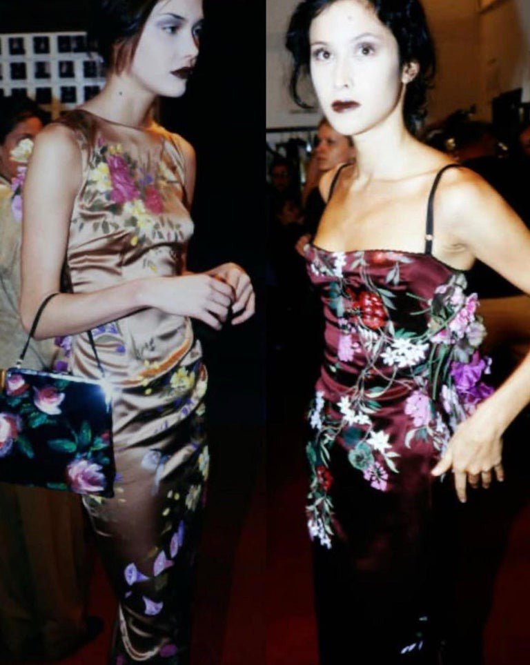 F/W 1998 Dolce & Gabbana Runway Hand Painted Red Rose Black Mesh Bag - RealList