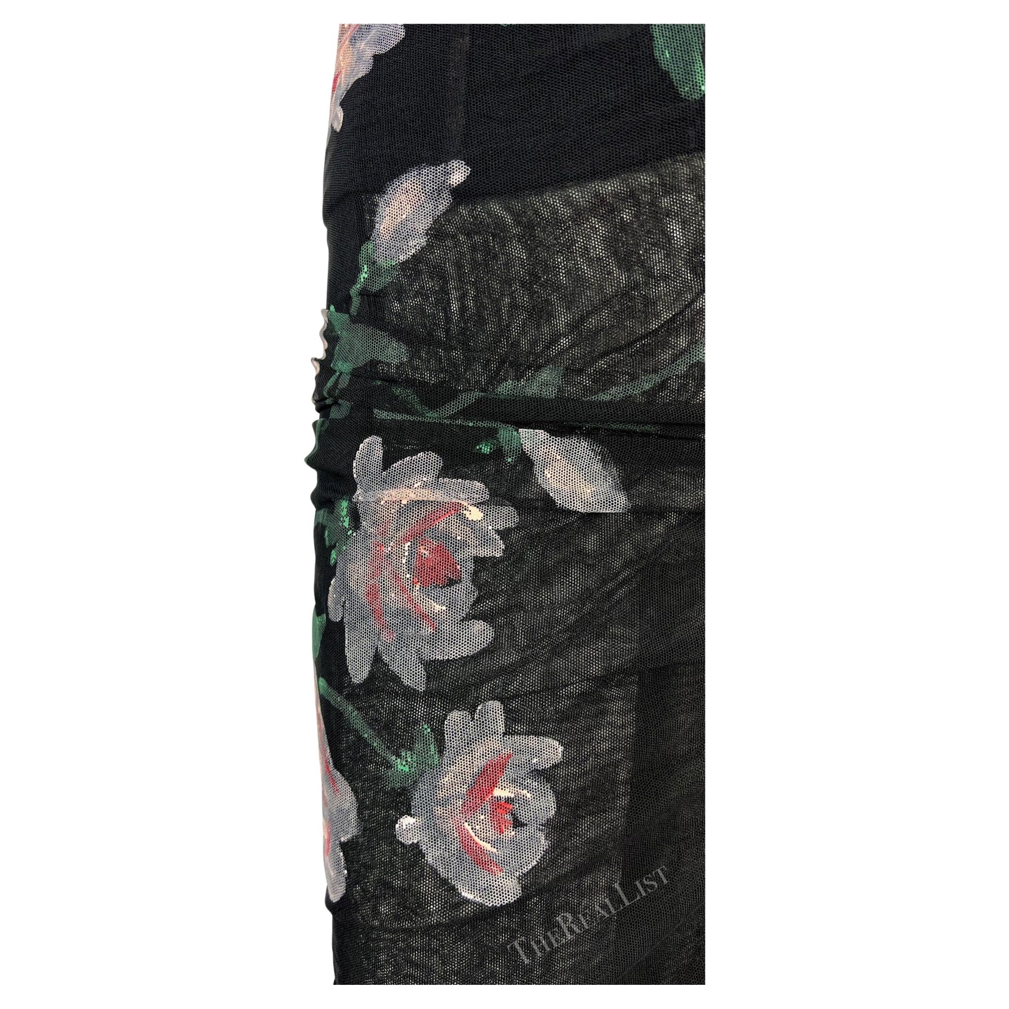 F/W 1998 Dolce & Gabbana Sheer Black Mesh Hand Painted Rose Bustier Gown - RealList