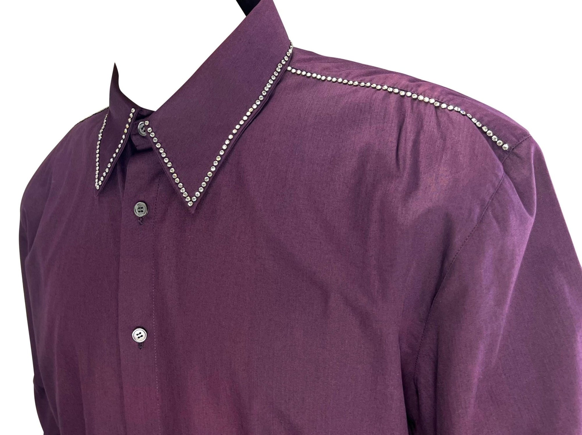 F/W 1998 Gianni Versace by Donatella Aubergine Rhinestone Button Up Men's Shirt - RealList