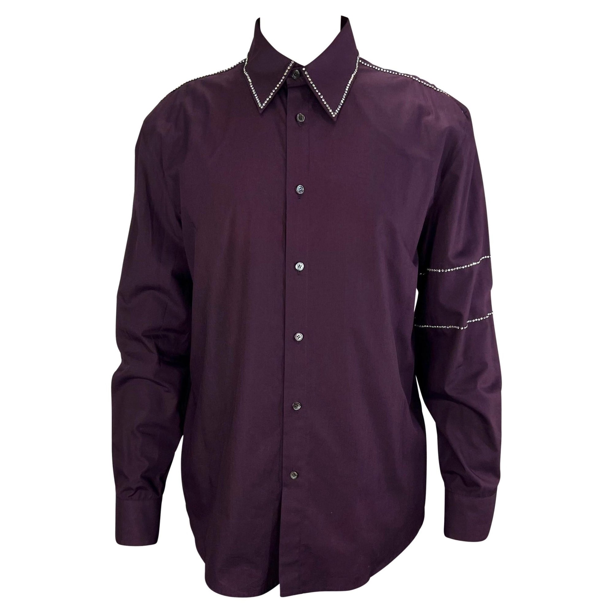 F/W 1998 Gianni Versace by Donatella Aubergine Rhinestone Button Up Men's Shirt - RealList