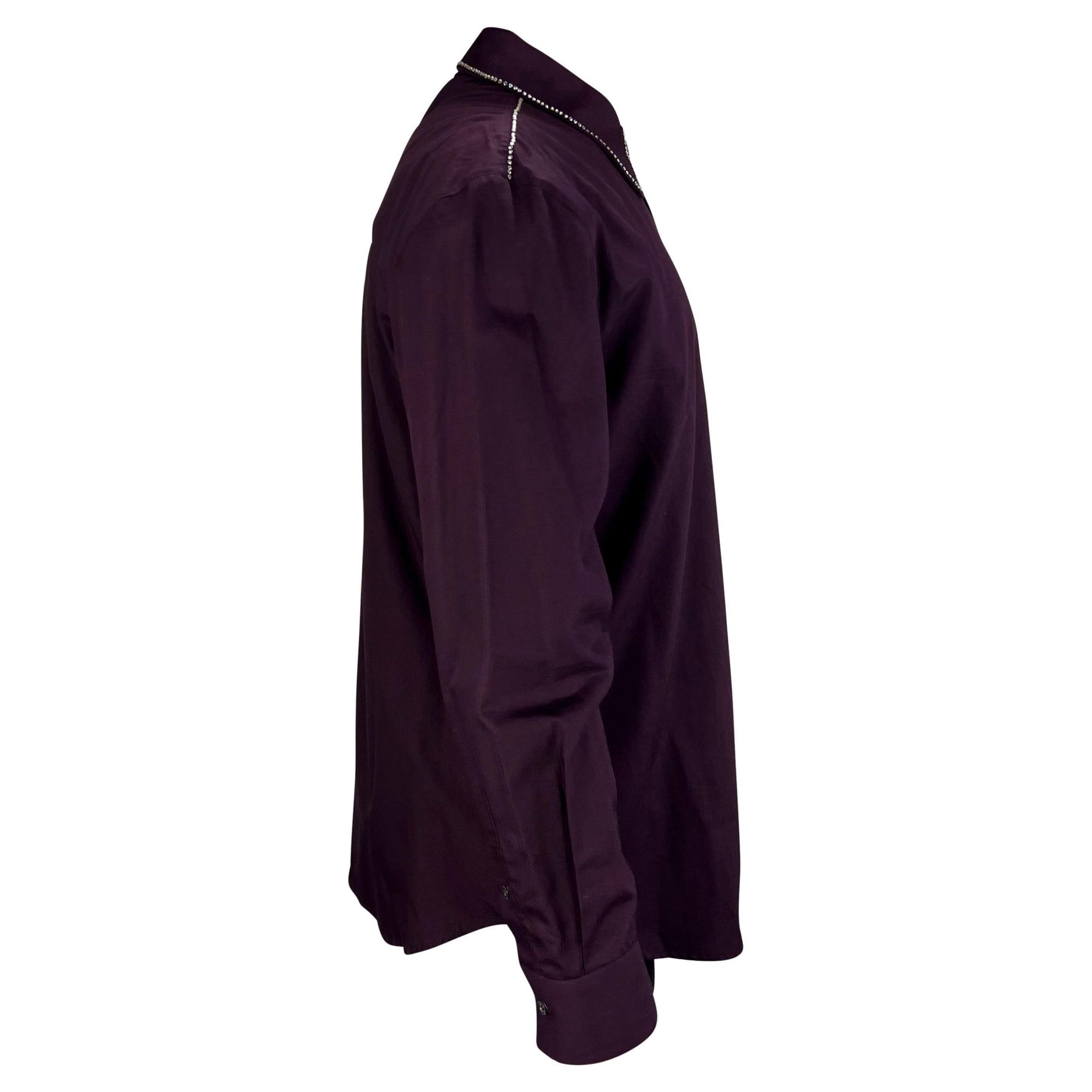 F/W 1998 Gianni Versace by Donatella Aubergine Rhinestone Button Up Men's Shirt - RealList