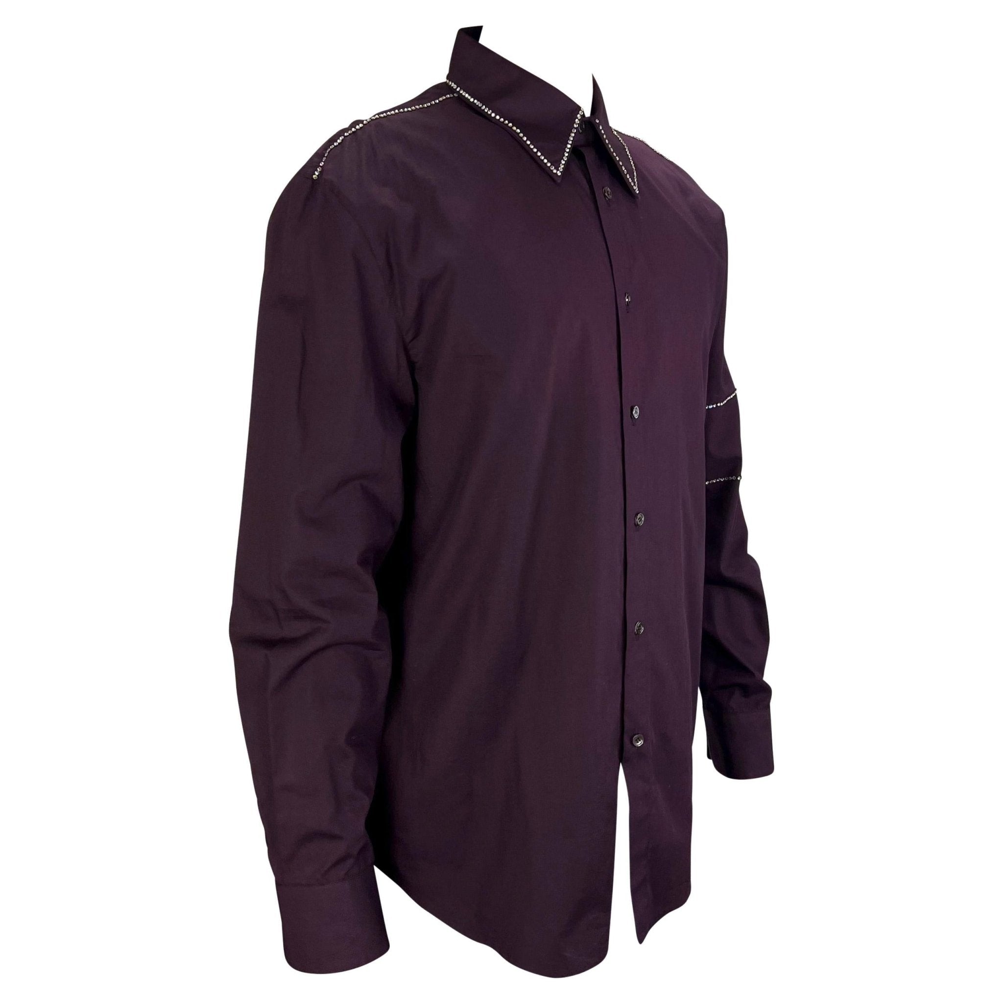F/W 1998 Gianni Versace by Donatella Aubergine Rhinestone Button Up Men's Shirt - RealList