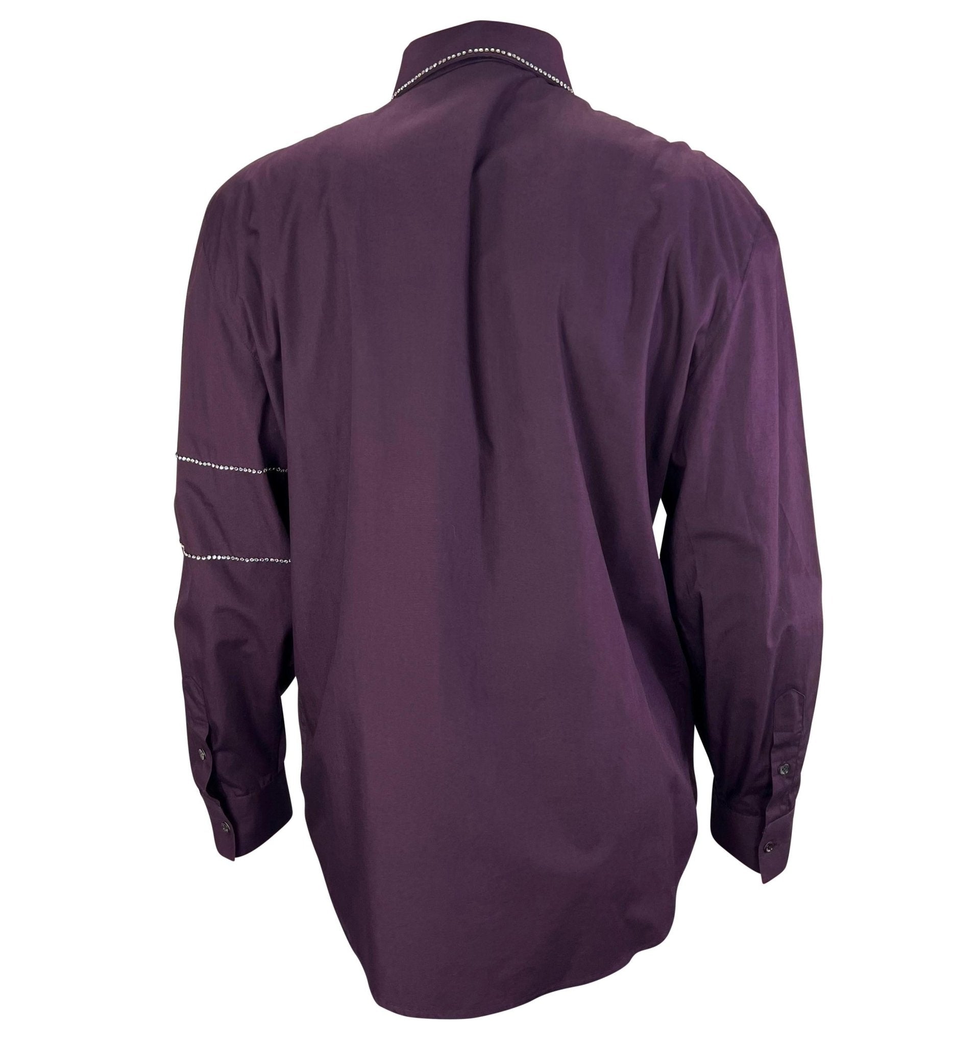 F/W 1998 Gianni Versace by Donatella Aubergine Rhinestone Button Up Men's Shirt - RealList