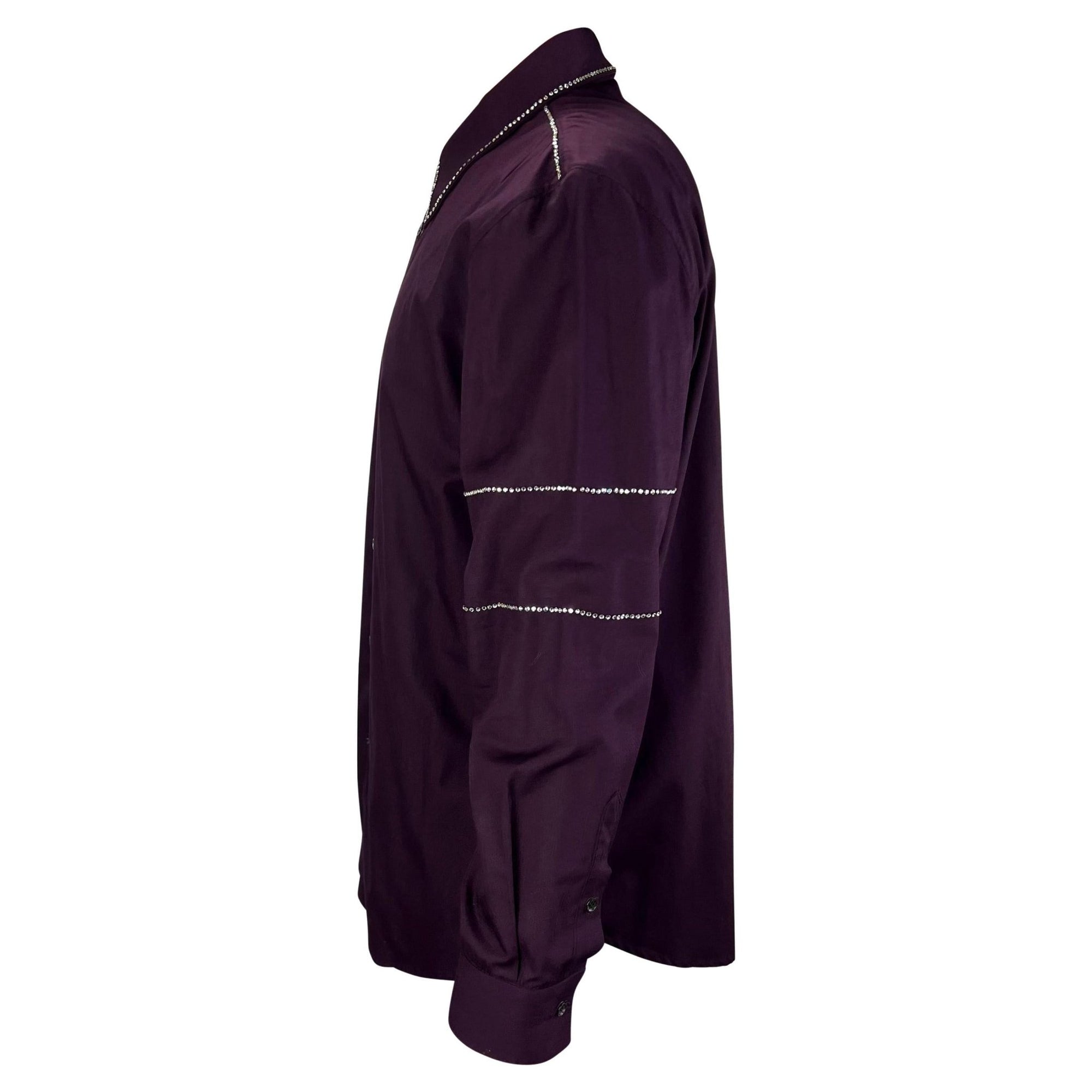 F/W 1998 Gianni Versace by Donatella Aubergine Rhinestone Button Up Men's Shirt - RealList