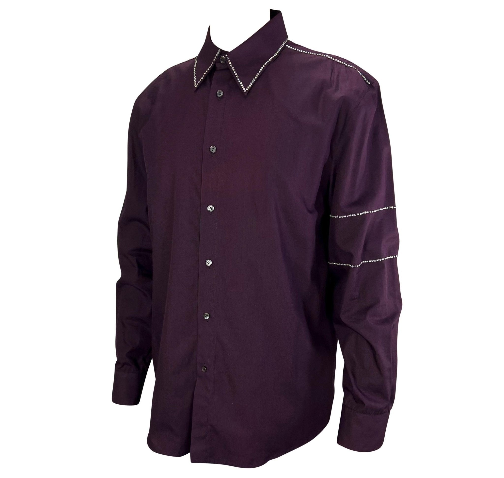 F/W 1998 Gianni Versace by Donatella Aubergine Rhinestone Button Up Men's Shirt - RealList