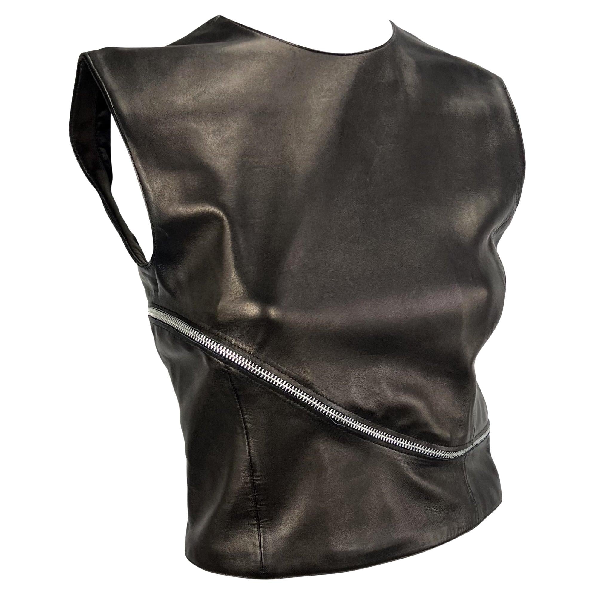 F/W 1998 Gianni Versace by Donatella Black Leather Zip Accent Crop Top Runway - RealList