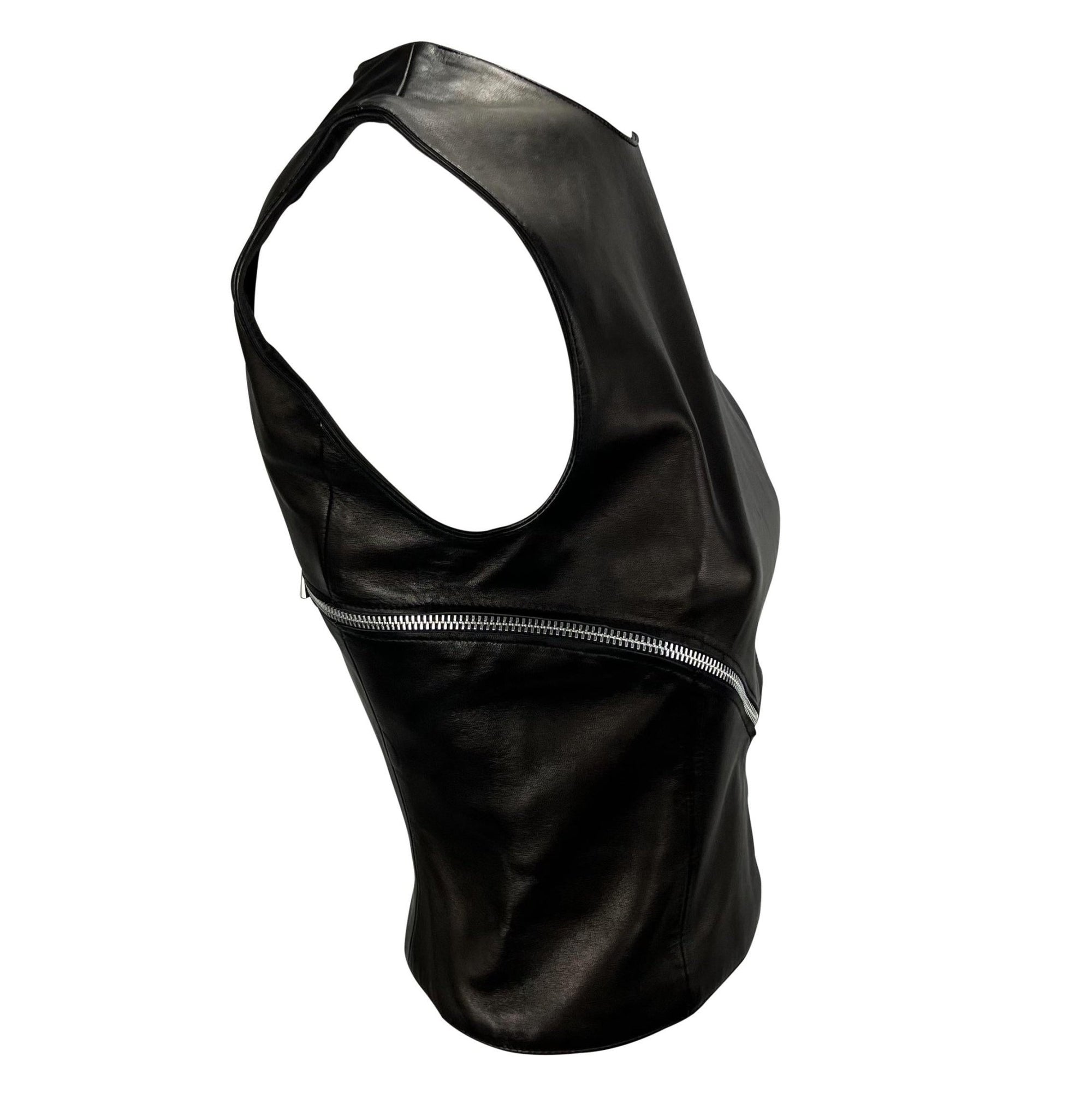 F/W 1998 Gianni Versace by Donatella Black Leather Zip Accent Crop Top Runway - RealList