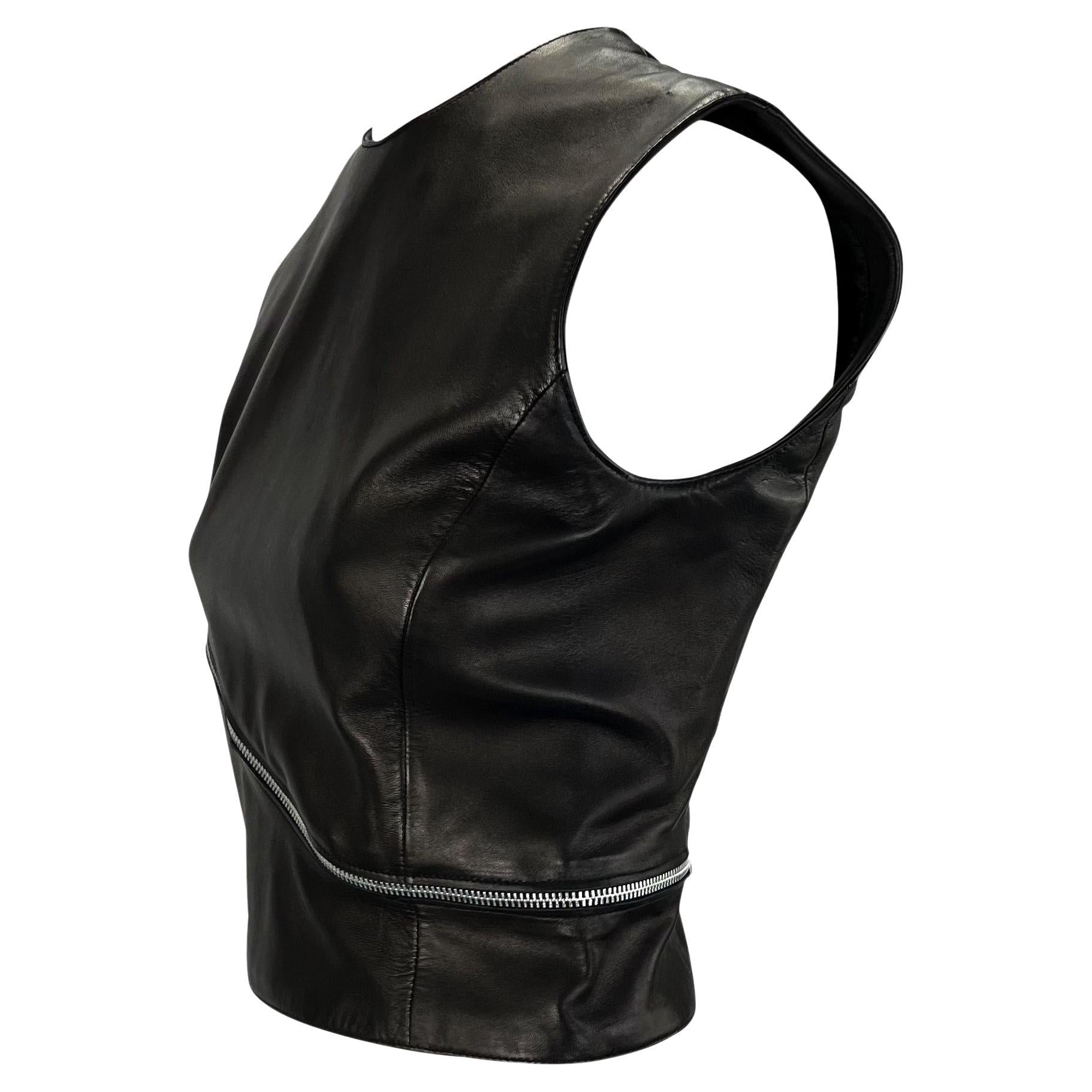 F/W 1998 Gianni Versace by Donatella Black Leather Zip Accent Crop Top Runway - RealList