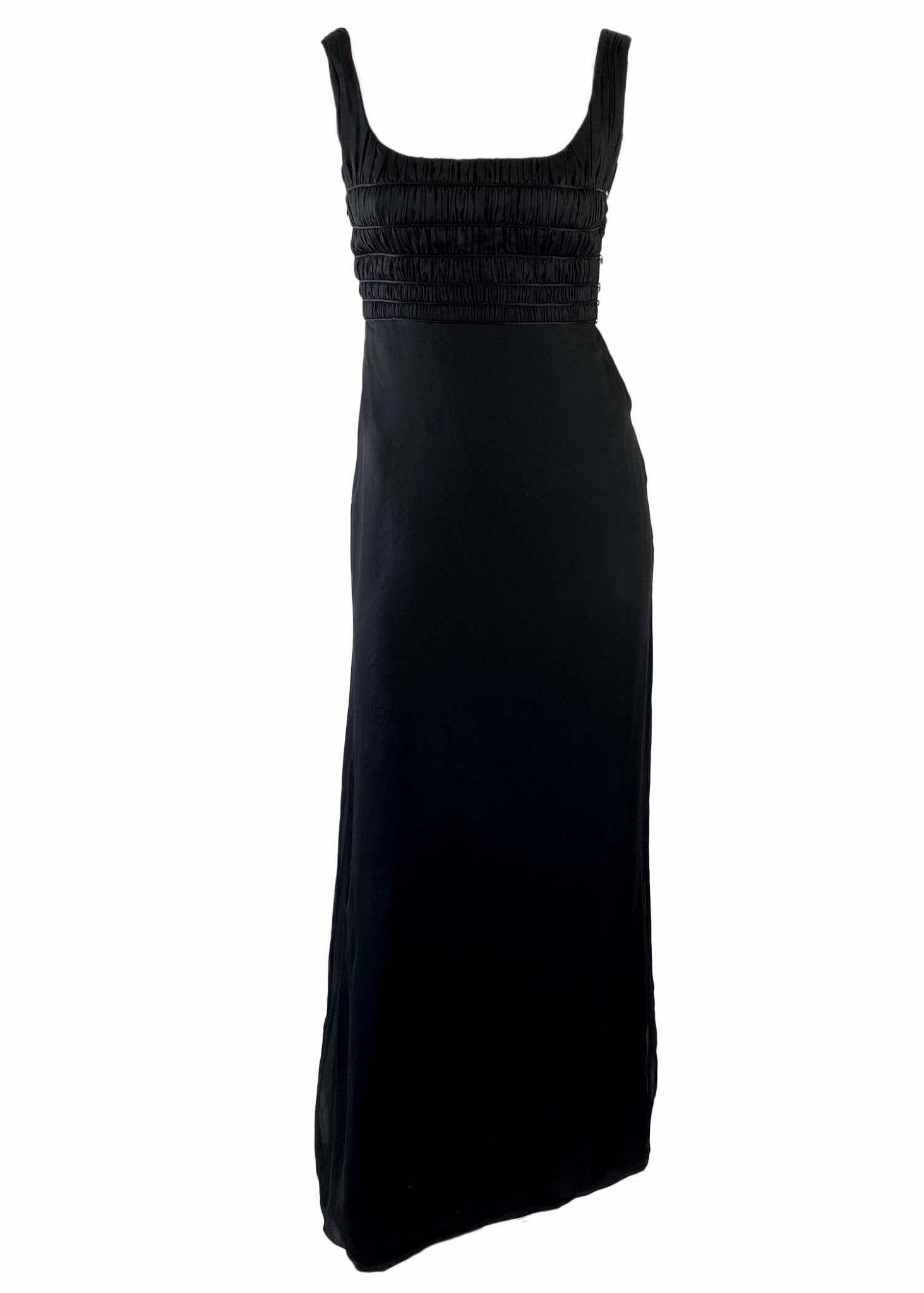 F/W 1998 Gianni Versace by Donatella Black Rhinestone Side Slit Medusa Hook Gown - RealList