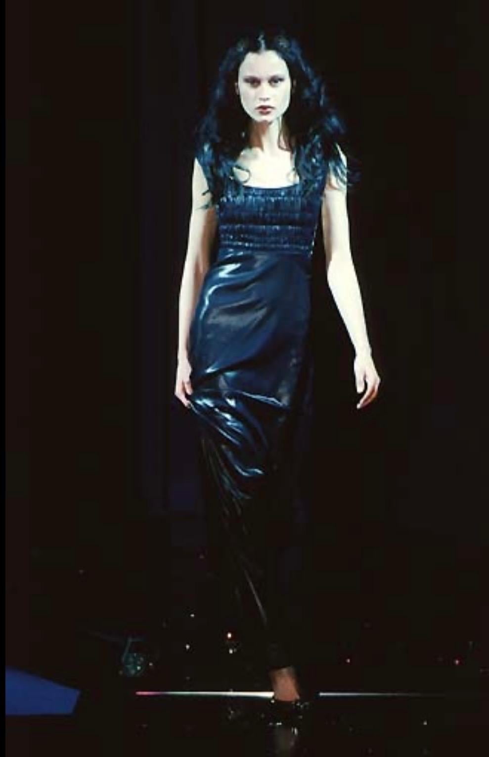F/W 1998 Gianni Versace by Donatella Black Rhinestone Side Slit Medusa Hook Gown - RealList