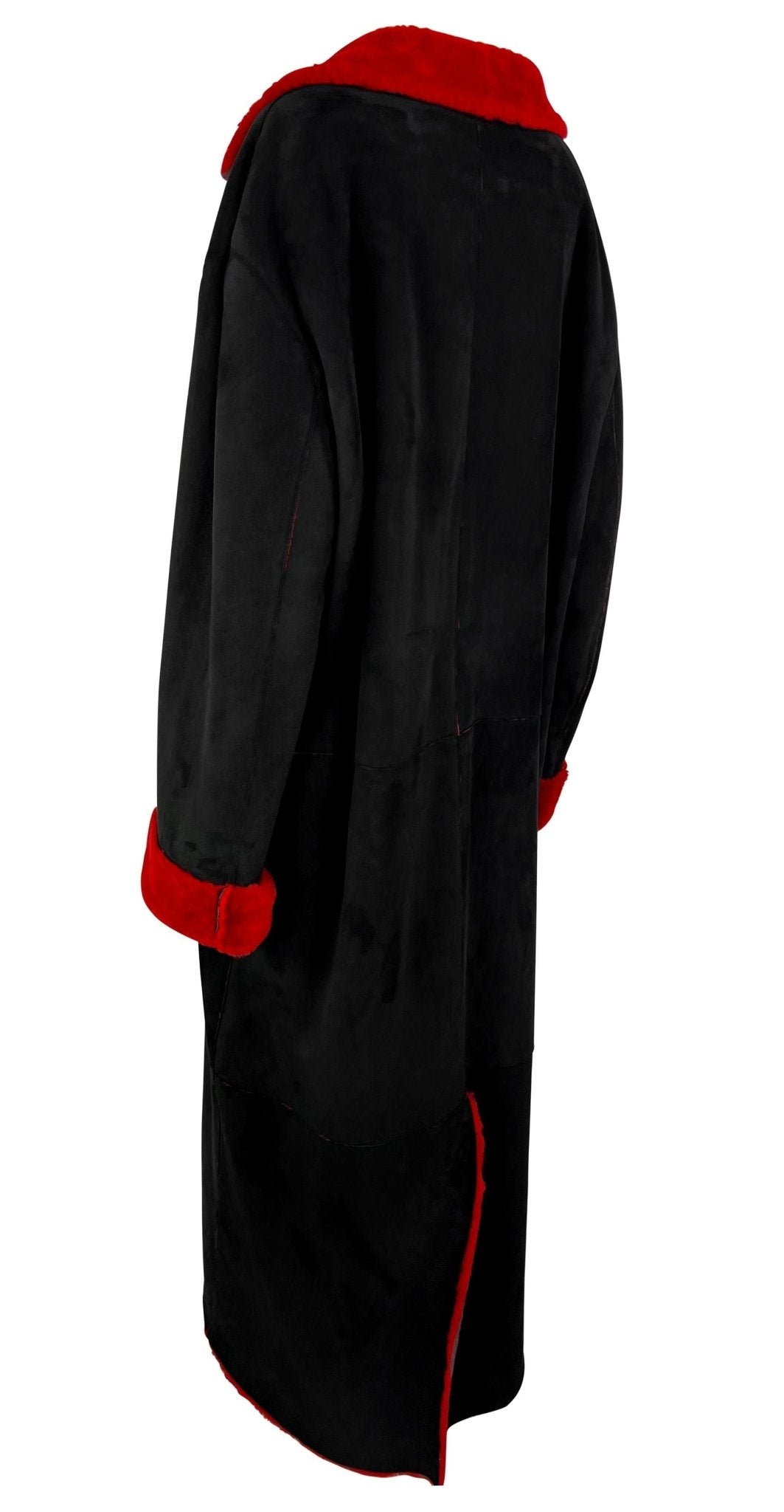 F/W 1998 Gianni Versace by Donatella Mens Runway Red Shearling Black Suede Coat - RealList