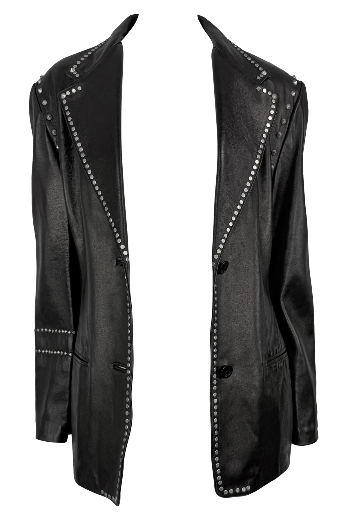 F/W 1998 Gianni Versace by Donatella Mens Runway Studded Leather Blazer Jacket - RealList
