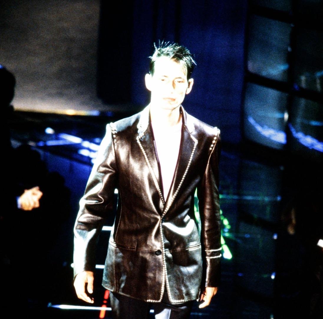 F/W 1998 Gianni Versace by Donatella Mens Runway Studded Leather Blazer Jacket - RealList