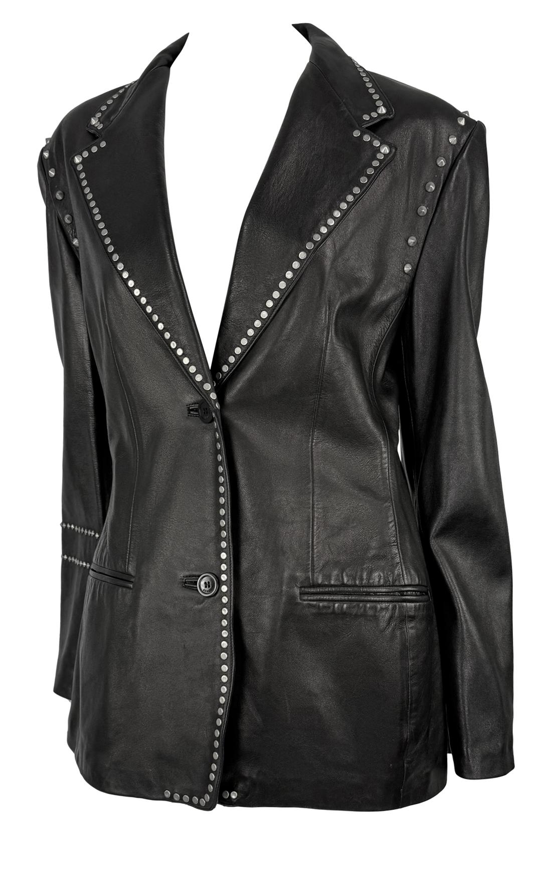 F/W 1998 Gianni Versace by Donatella Mens Runway Studded Leather Blazer Jacket - RealList