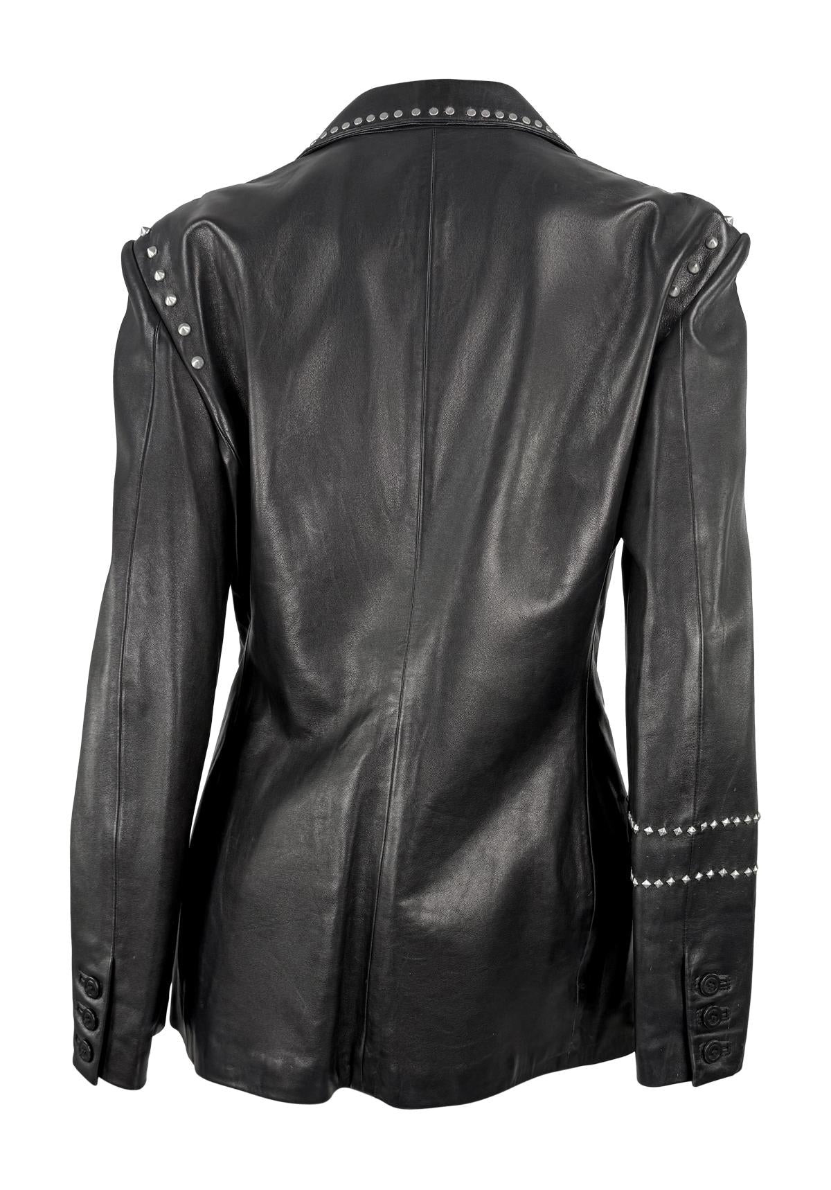 F/W 1998 Gianni Versace by Donatella Mens Runway Studded Leather Blazer Jacket - RealList