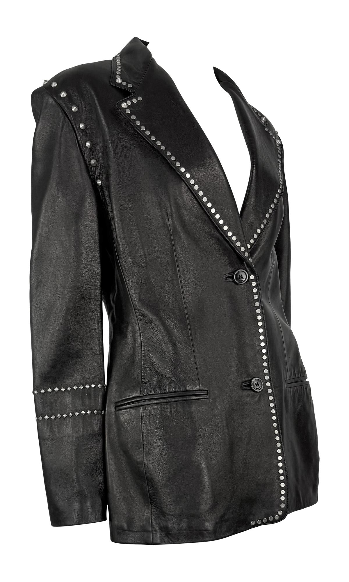 F/W 1998 Gianni Versace by Donatella Mens Runway Studded Leather Blazer Jacket - RealList